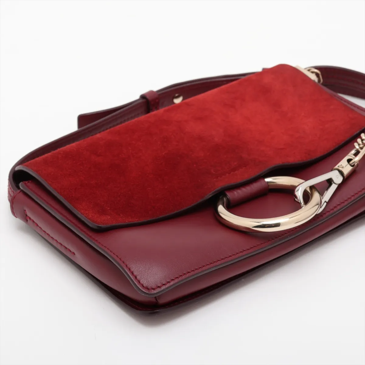 Faye Suede x Leather Shoulder Bag, Red — view 4