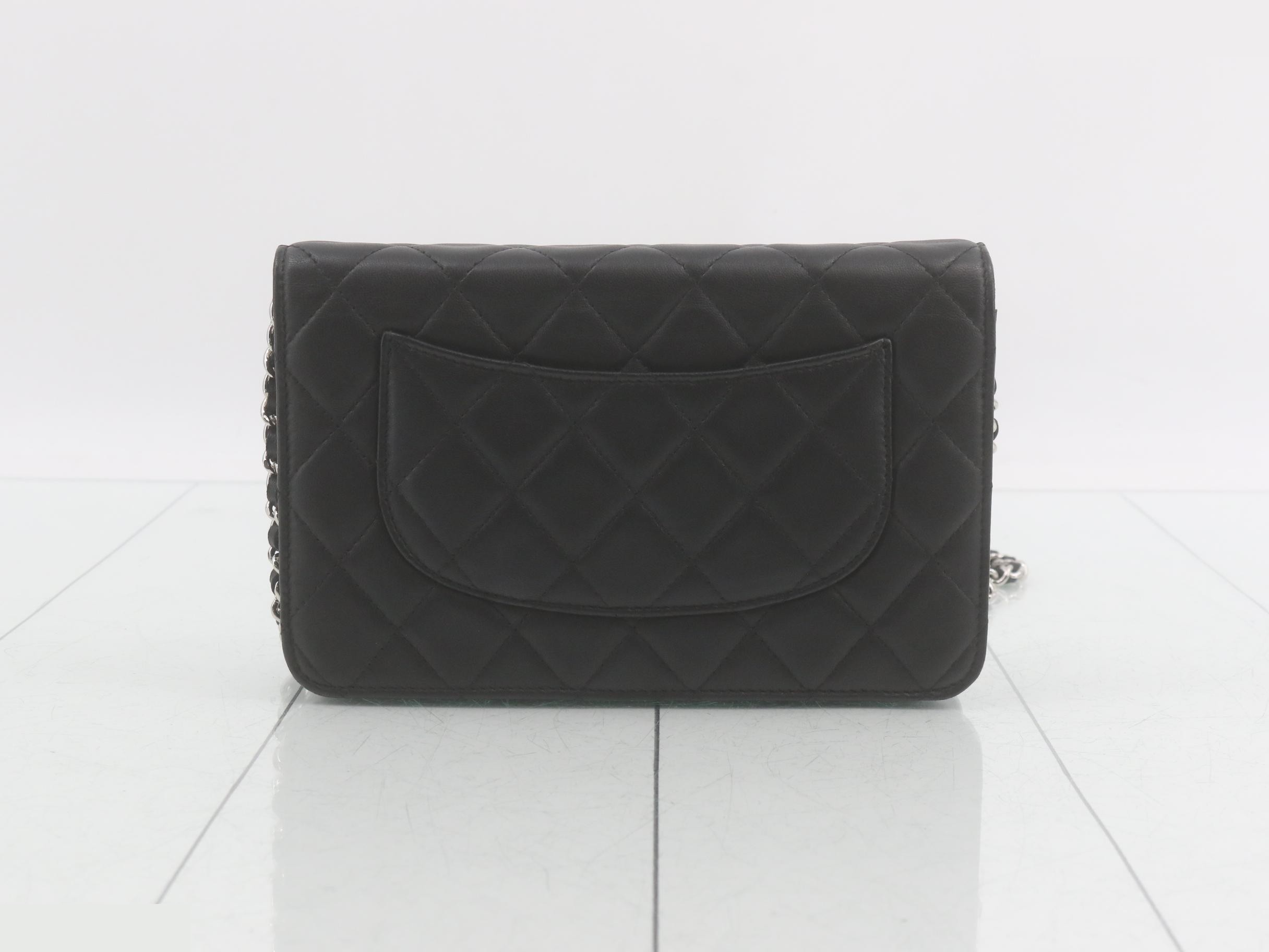 Matelassé Lambskin Chain Wallet Shoulder Bag, Black — view 2