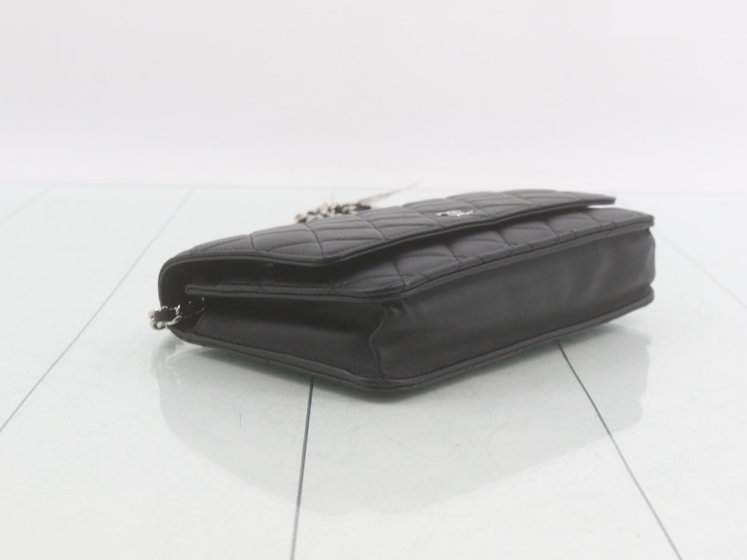 Matelassé Lambskin Chain Wallet Shoulder Bag, Black — view 5