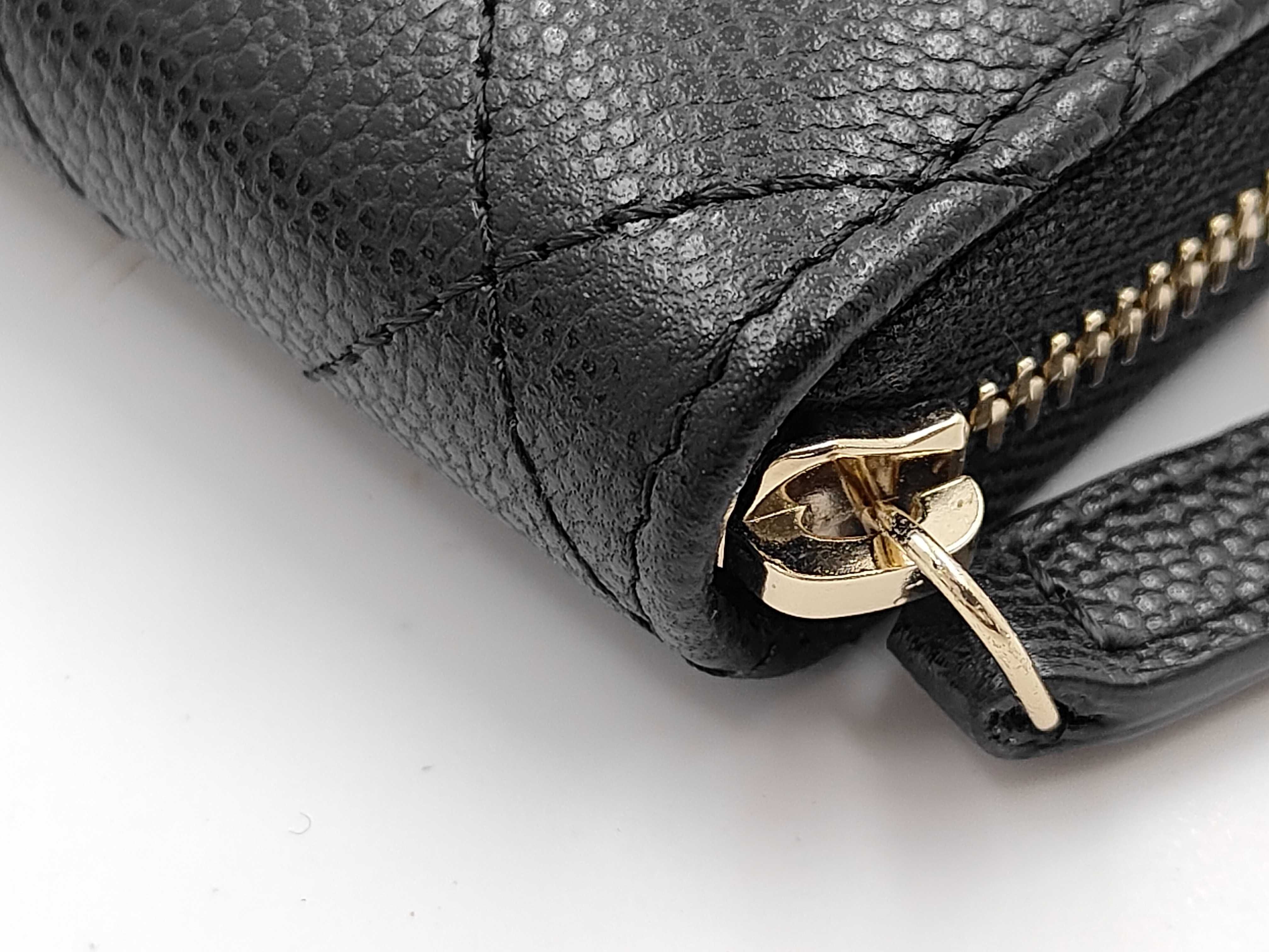 Black Caviar Leather Matelassé Coco Mark Coin Case — view 3