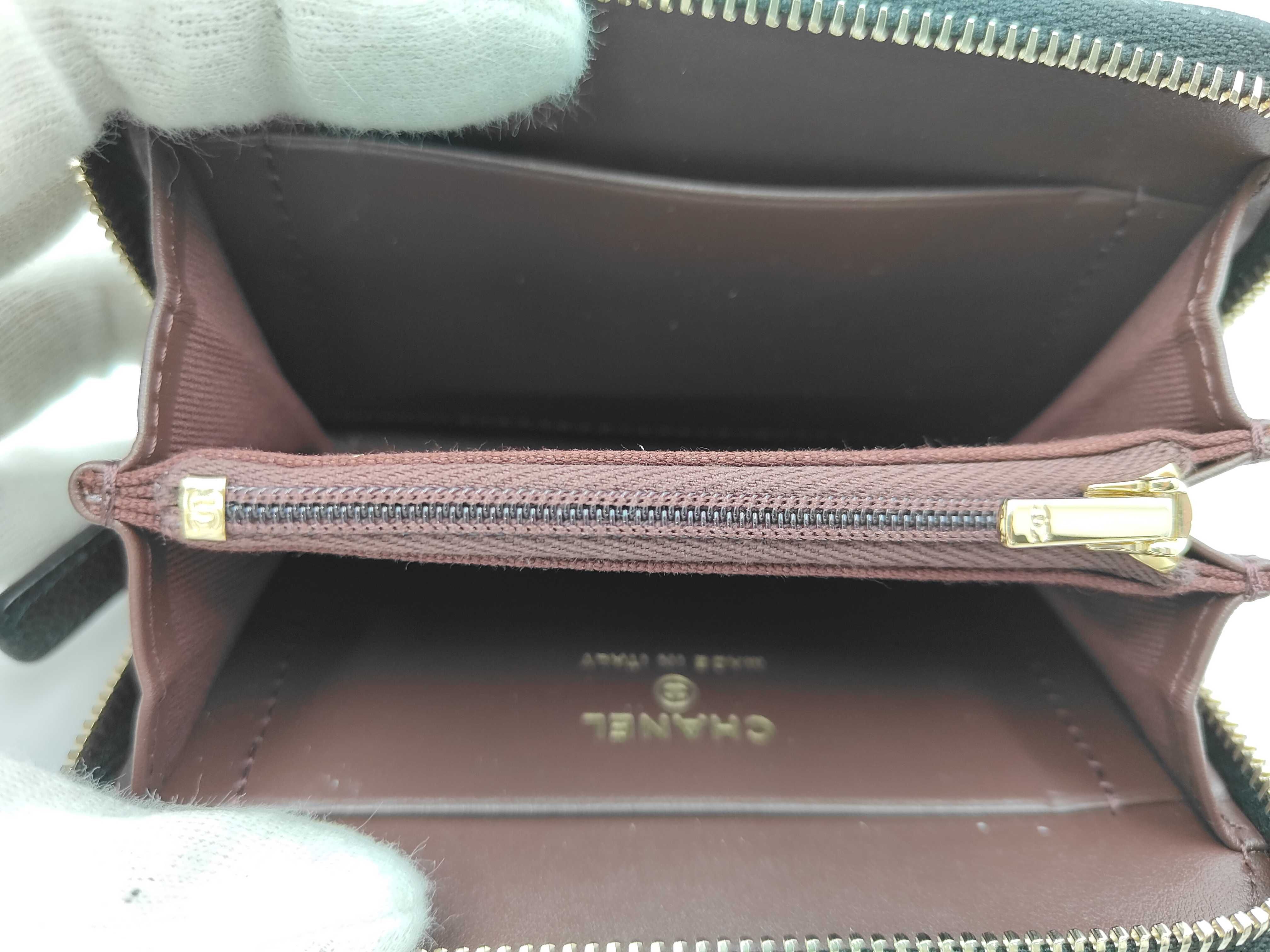 Black Caviar Leather Matelassé Coco Mark Coin Case — view 5