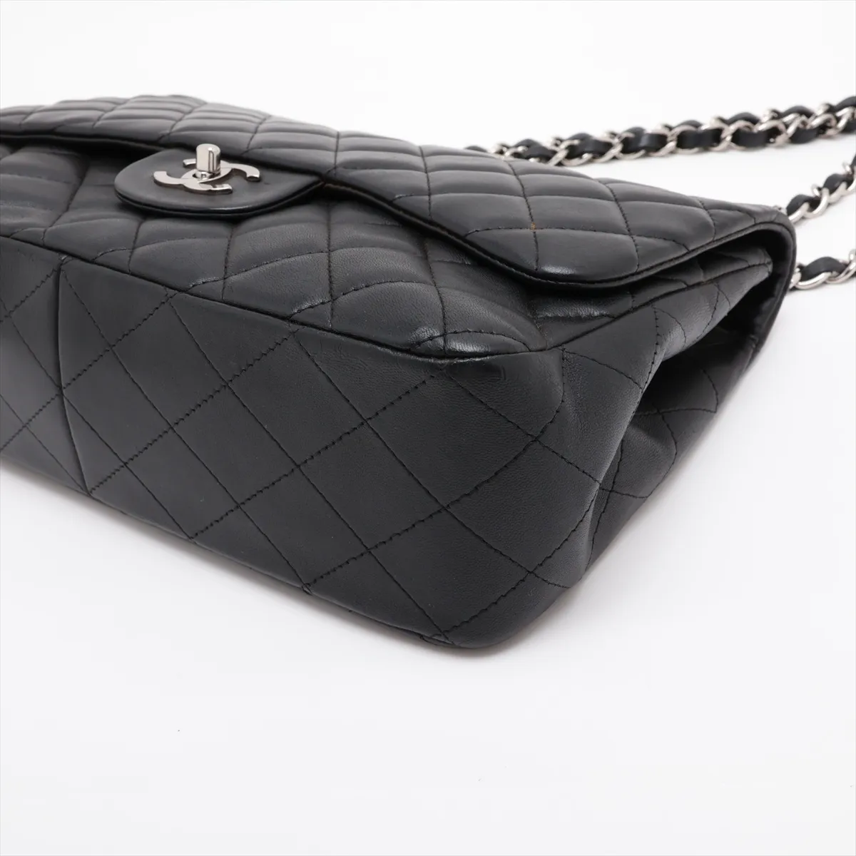 Large Matelassé 30 Lambskin Single Flap Double Chain Bag, Black with Silver Hardware, 12328759, Serial Number 12-series, A28600 — view 3