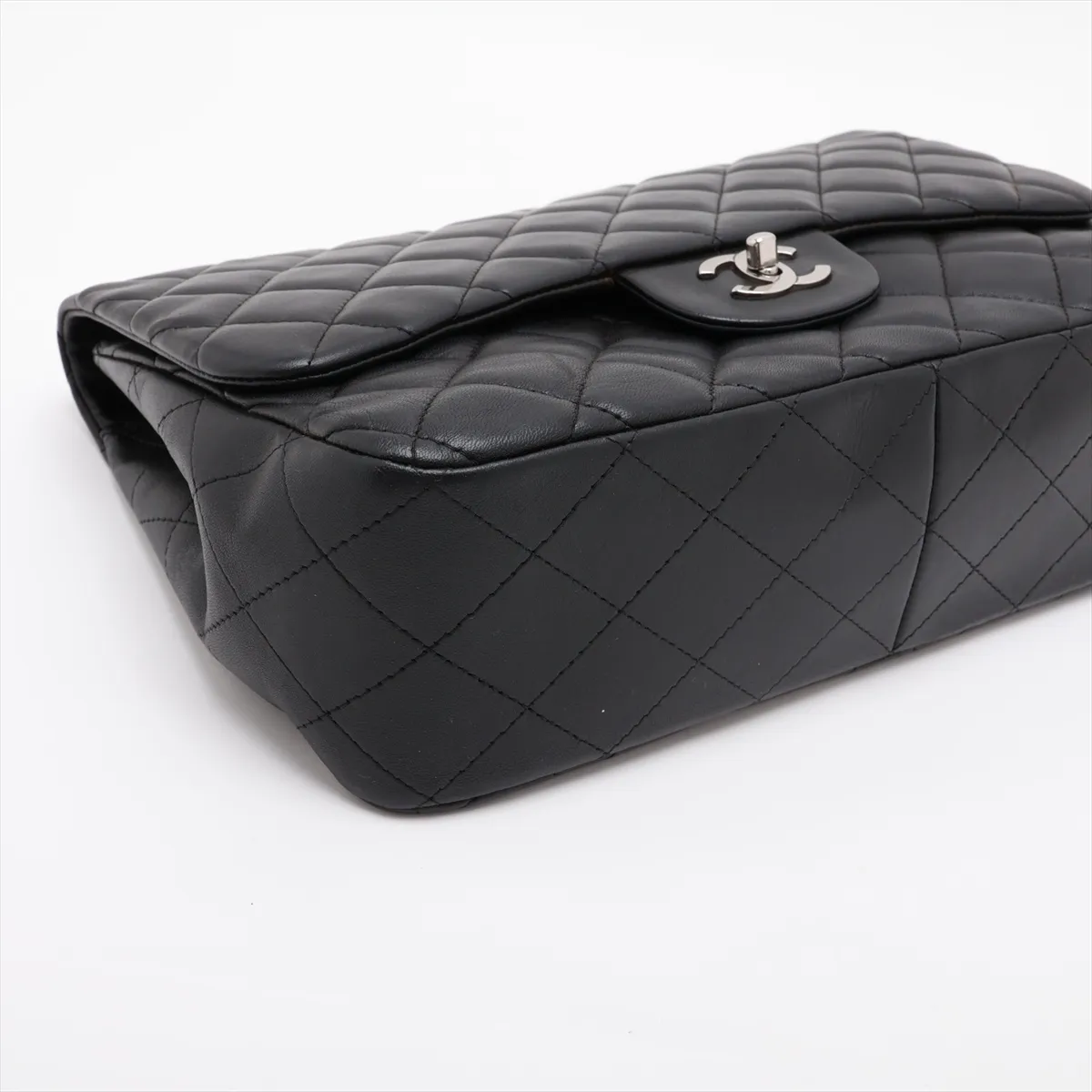 Large Matelassé 30 Lambskin Single Flap Double Chain Bag, Black with Silver Hardware, 12328759, Serial Number 12-series, A28600 — view 4