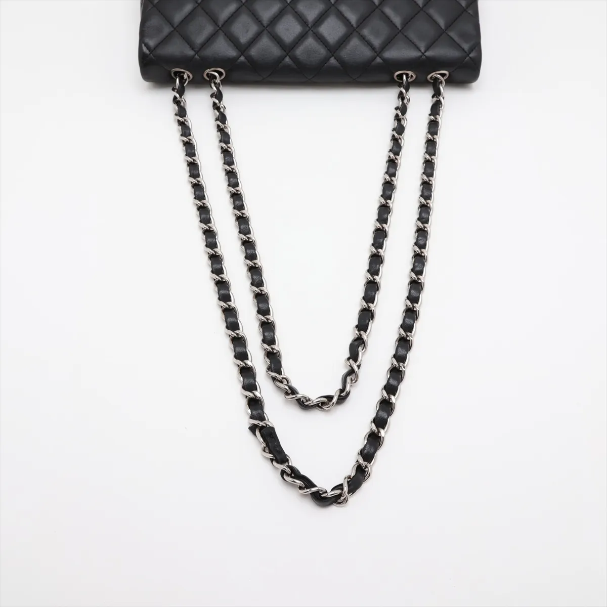 Large Matelassé 30 Lambskin Single Flap Double Chain Bag, Black with Silver Hardware, 12328759, Serial Number 12-series, A28600 — view 5