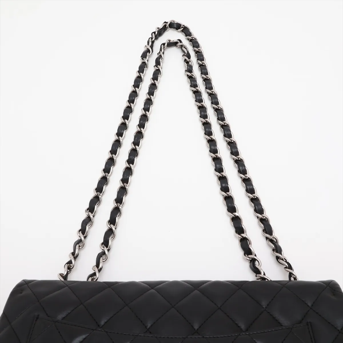 Large Matelassé 30 Lambskin Single Flap Double Chain Bag, Black with Silver Hardware, 12328759, Serial Number 12-series, A28600 — view 6