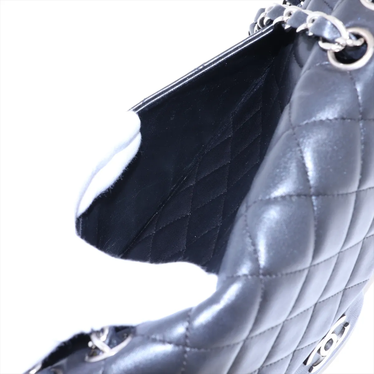 Large Matelassé 30 Lambskin Single Flap Double Chain Bag, Black with Silver Hardware, 12328759, Serial Number 12-series, A28600 — view 10