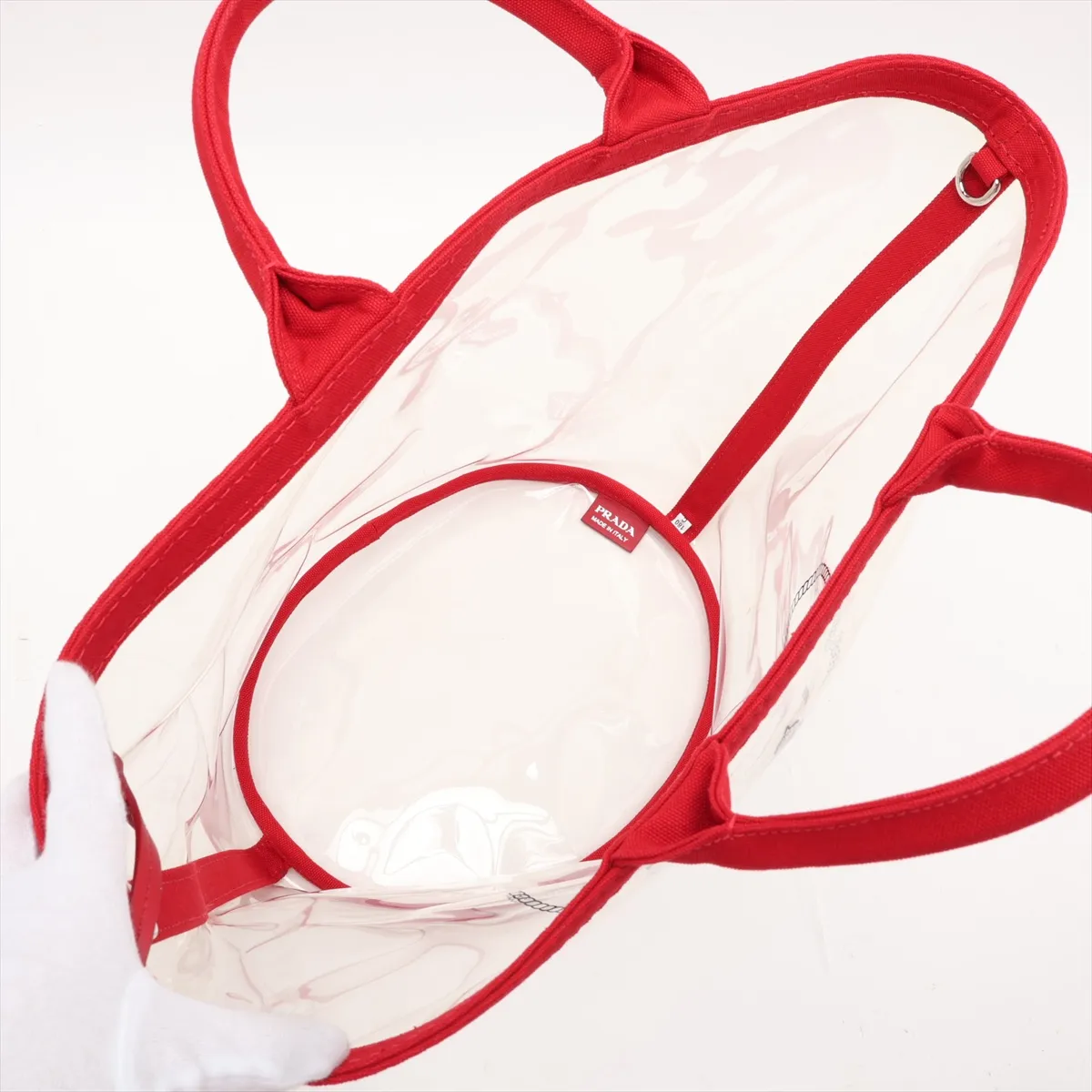 Canapa 1BG165 Vinyl x Canvas 2-Way Tote Bag Clear x Red — view 8