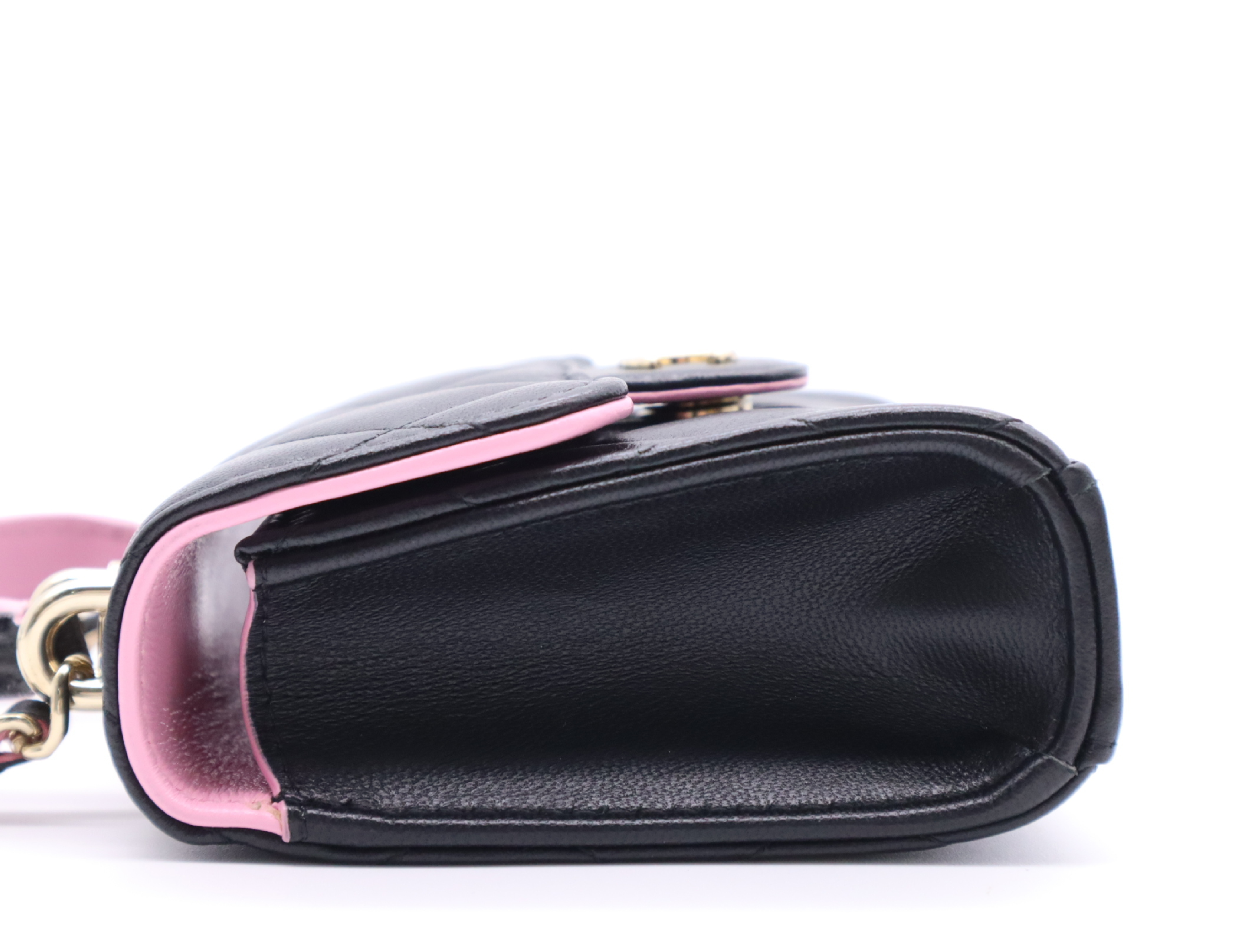 AP2682 Lambskin Mini Matelassé Chain Shoulder Bag, Black/Pink with Gold Hardware, Dust Bag, Box, and Original Seal, U24N678A Shoulder Bag — view 3