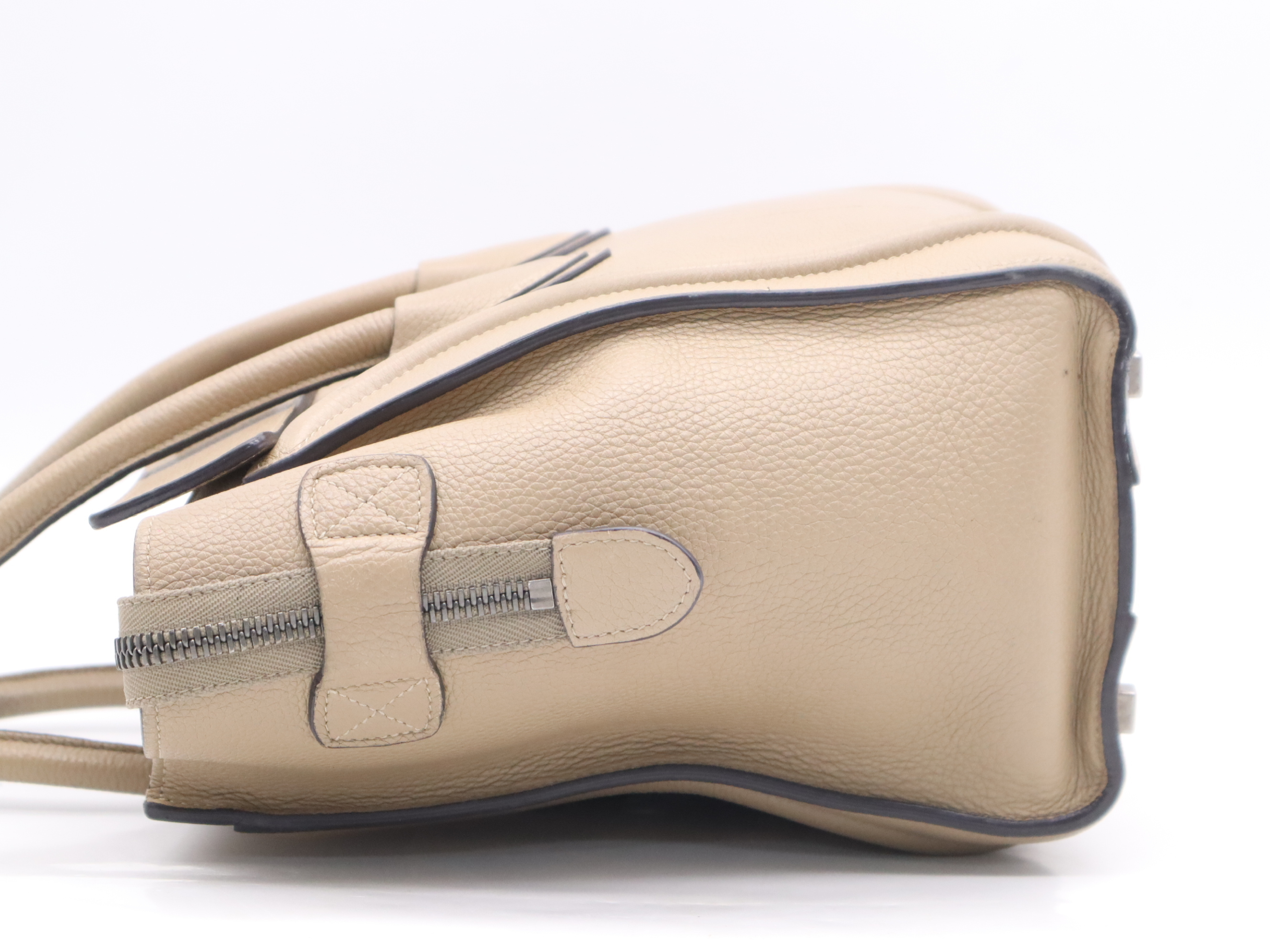 Leather Luggage Micro Shopper Beige Handbag with Silver Hardware — view 3