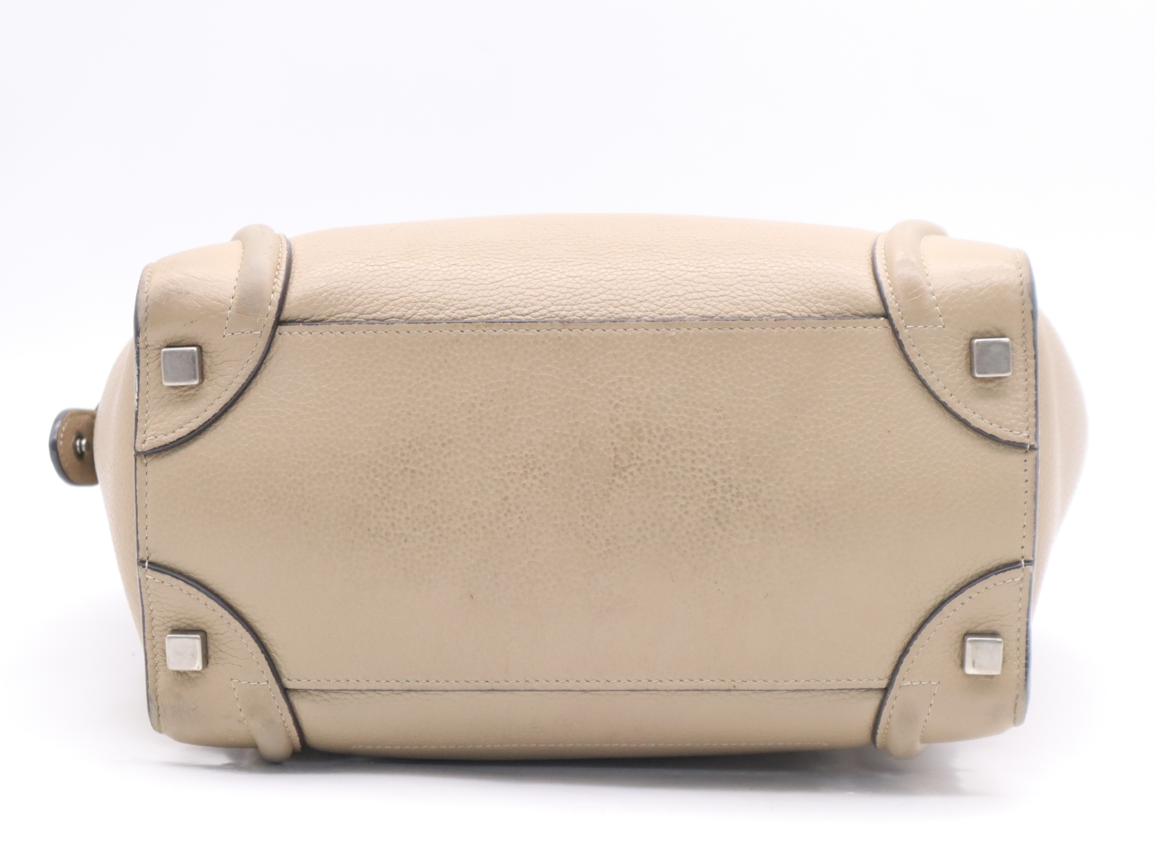 Leather Luggage Micro Shopper Beige Handbag with Silver Hardware — view 4