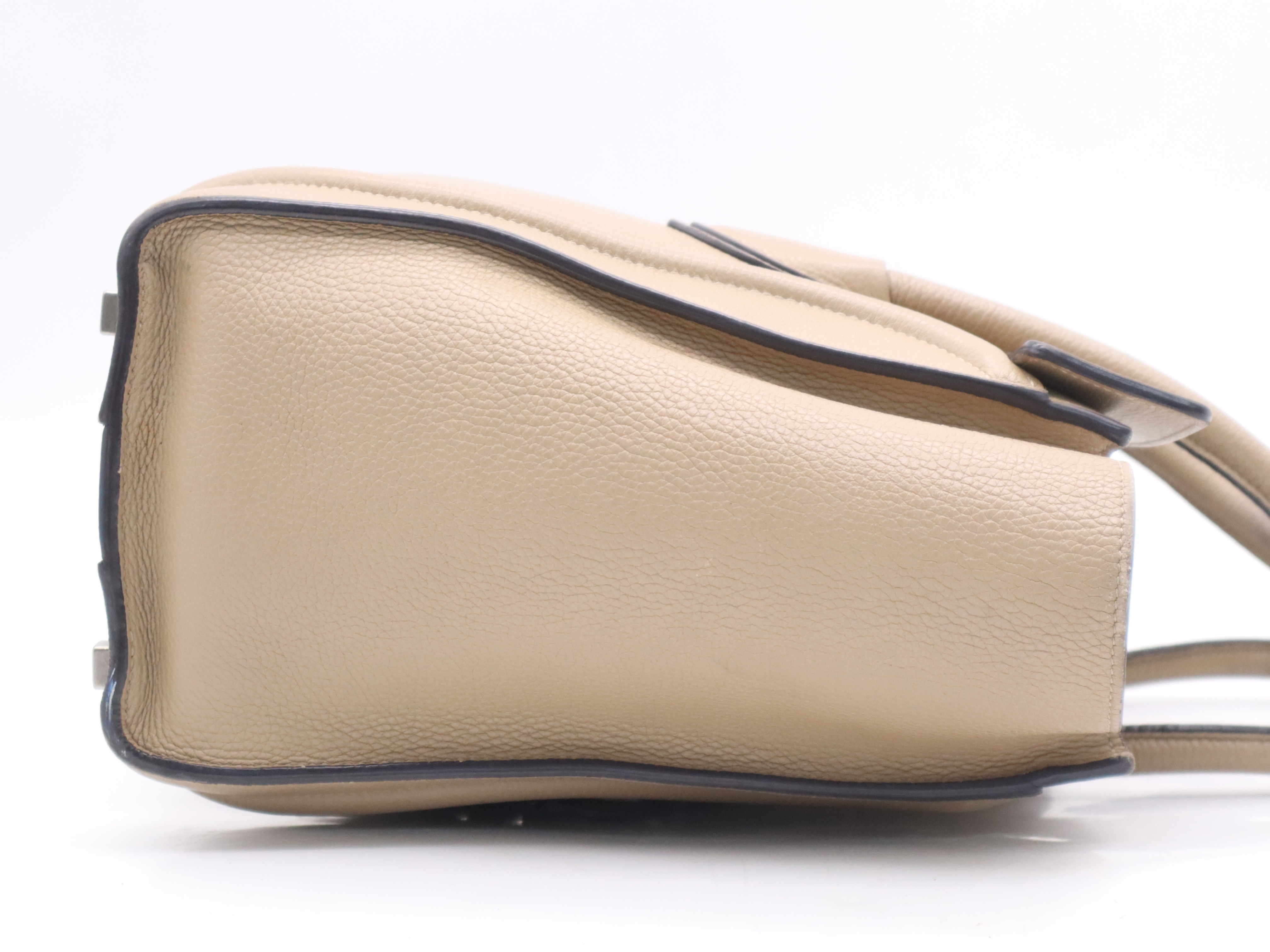 Leather Luggage Micro Shopper Beige Handbag with Silver Hardware — view 5