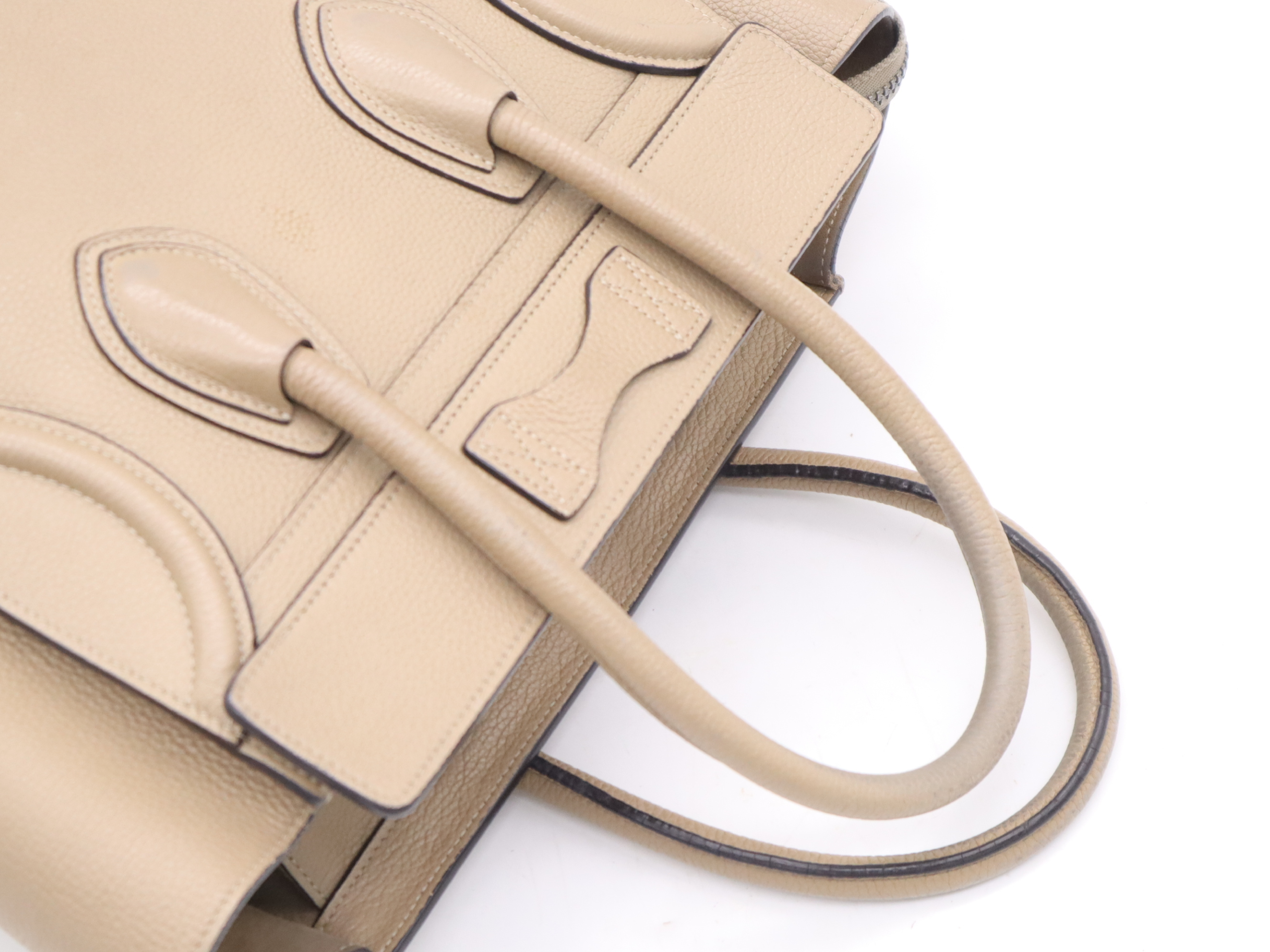 Leather Luggage Micro Shopper Beige Handbag with Silver Hardware — view 6