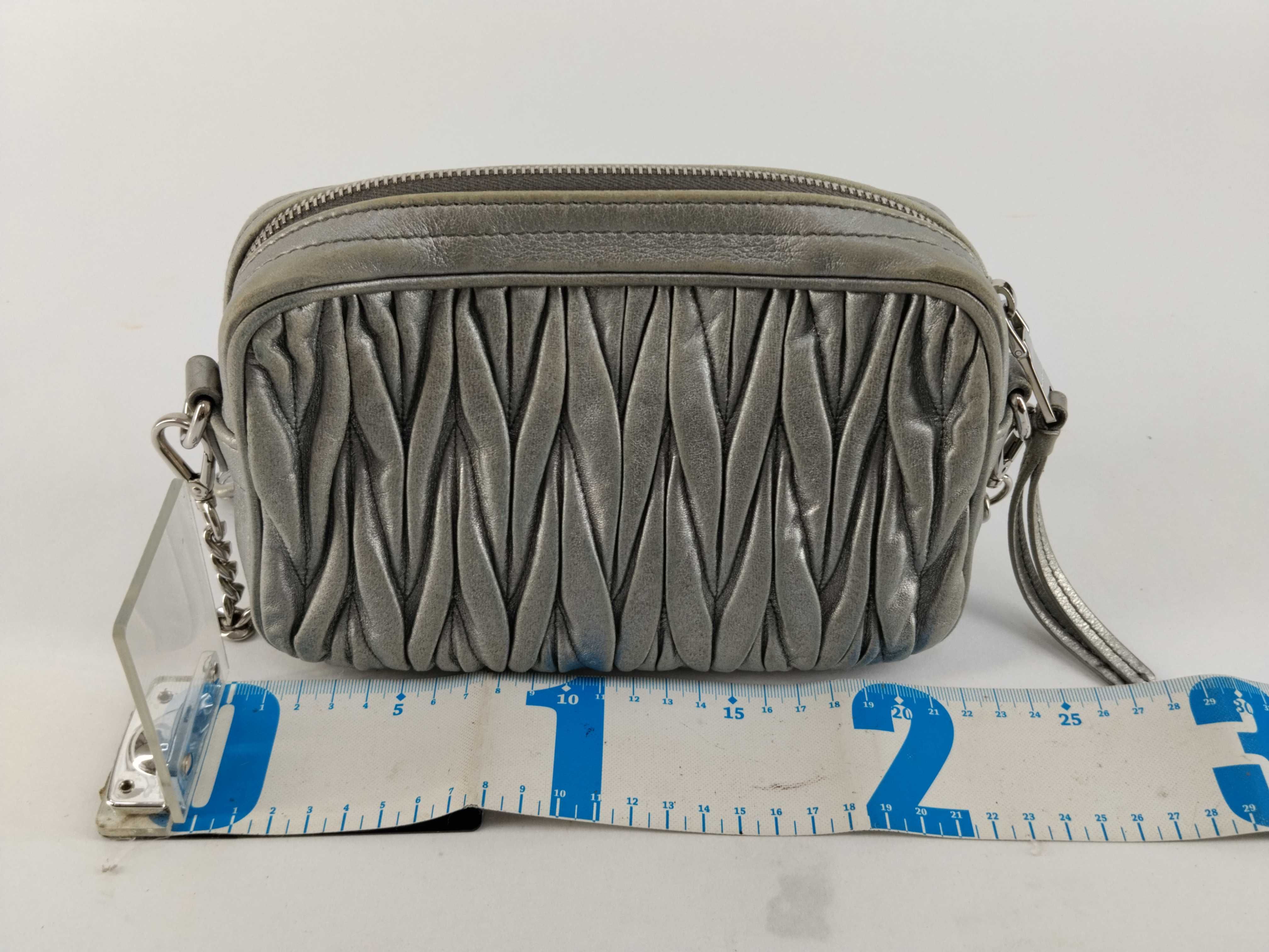 Matelassé Leather Chain Shoulder Bag, Gray — view 2