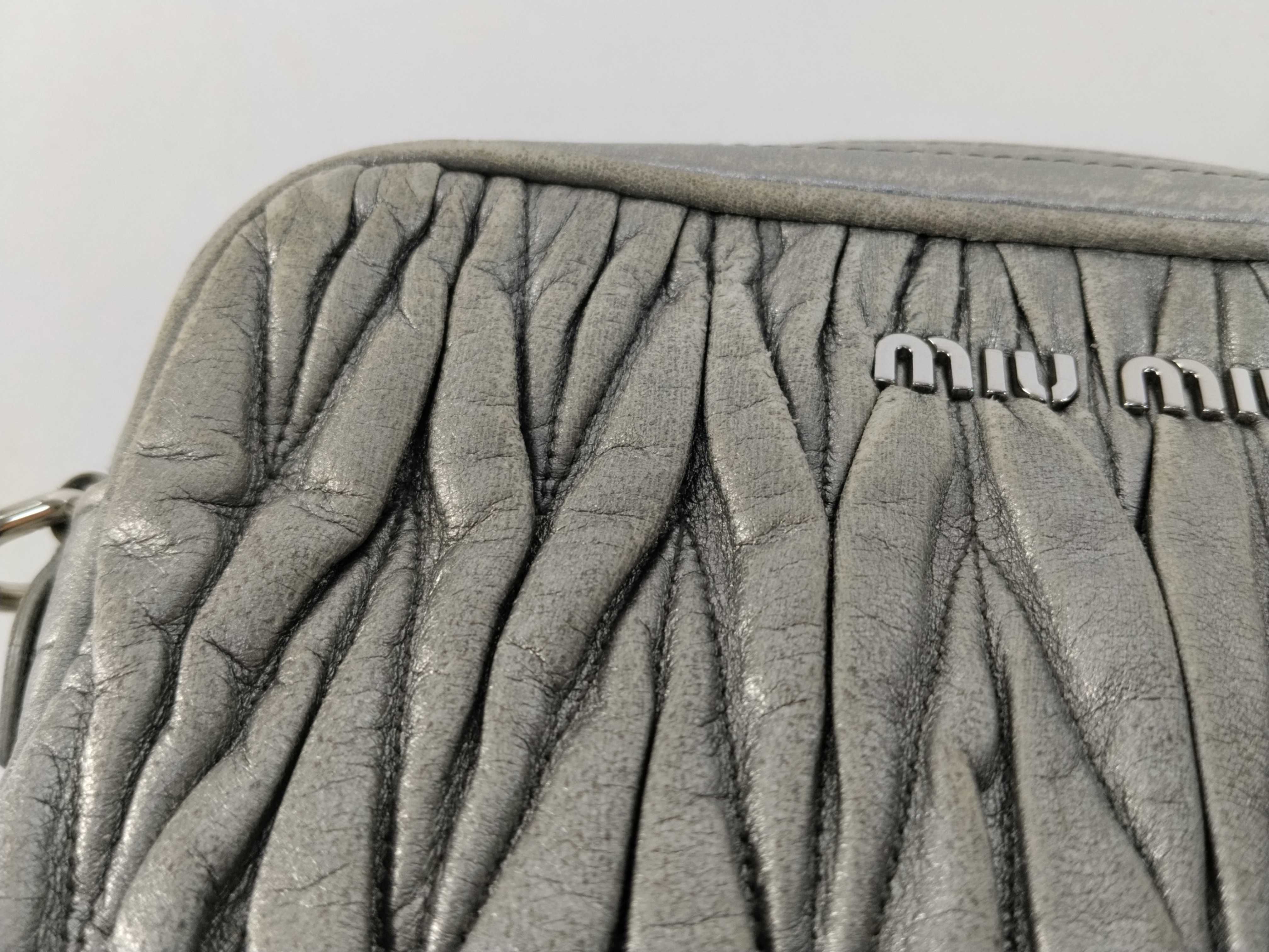 Matelassé Leather Chain Shoulder Bag, Gray — view 13