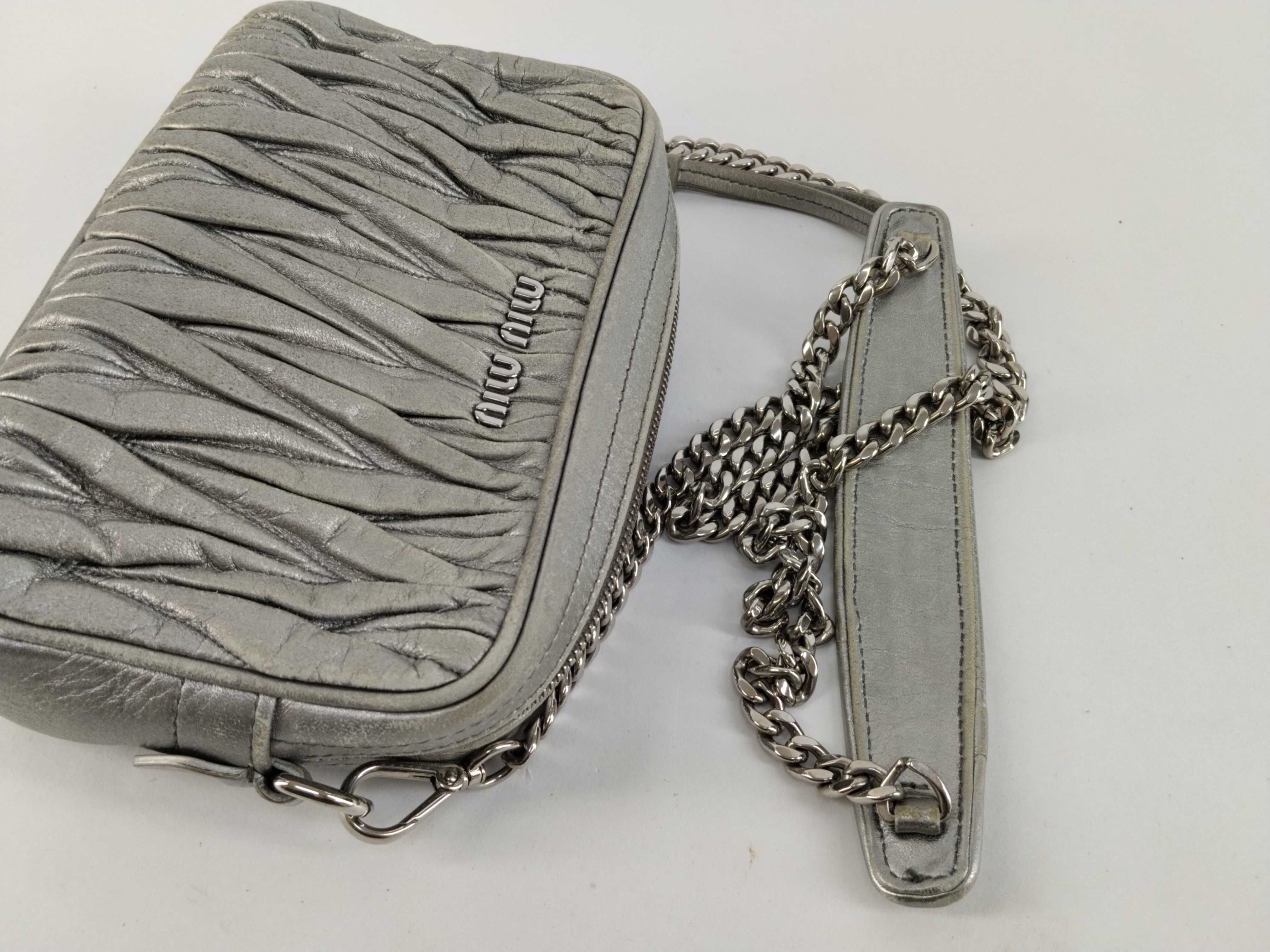 Matelassé Leather Chain Shoulder Bag, Gray — view 3