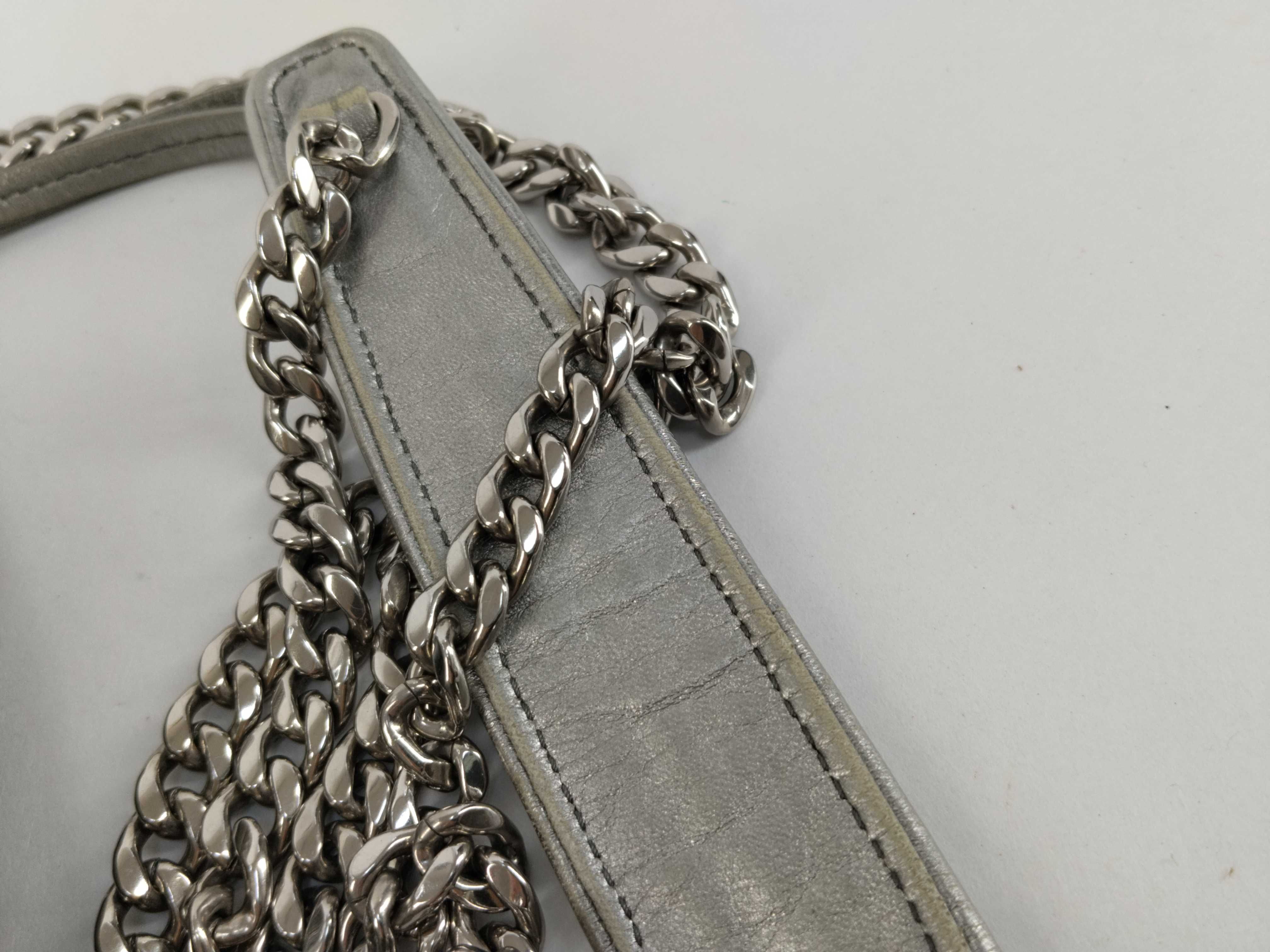 Matelassé Leather Chain Shoulder Bag, Gray — view 4