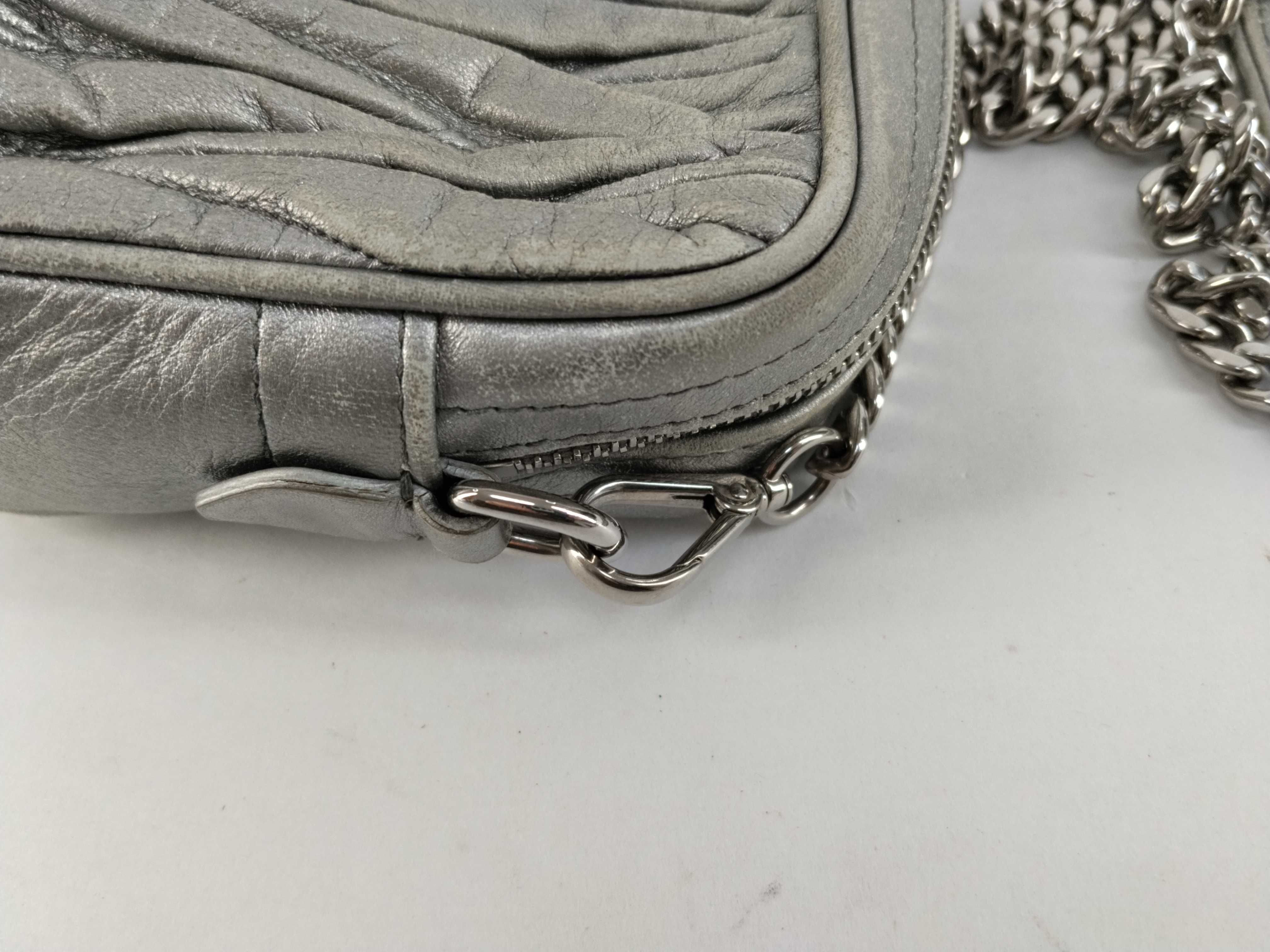 Matelassé Leather Chain Shoulder Bag, Gray — view 5