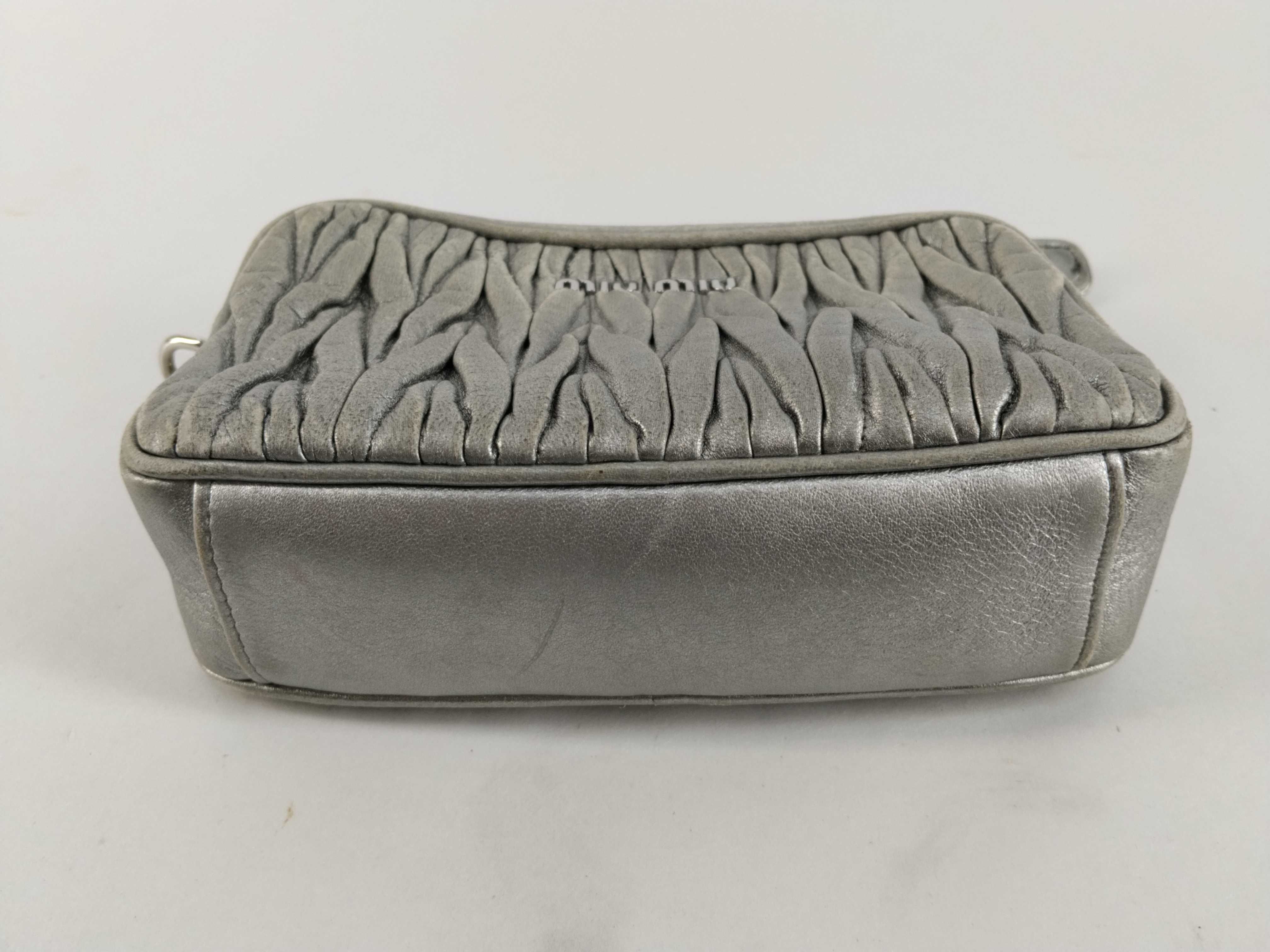 Matelassé Leather Chain Shoulder Bag, Gray — view 7