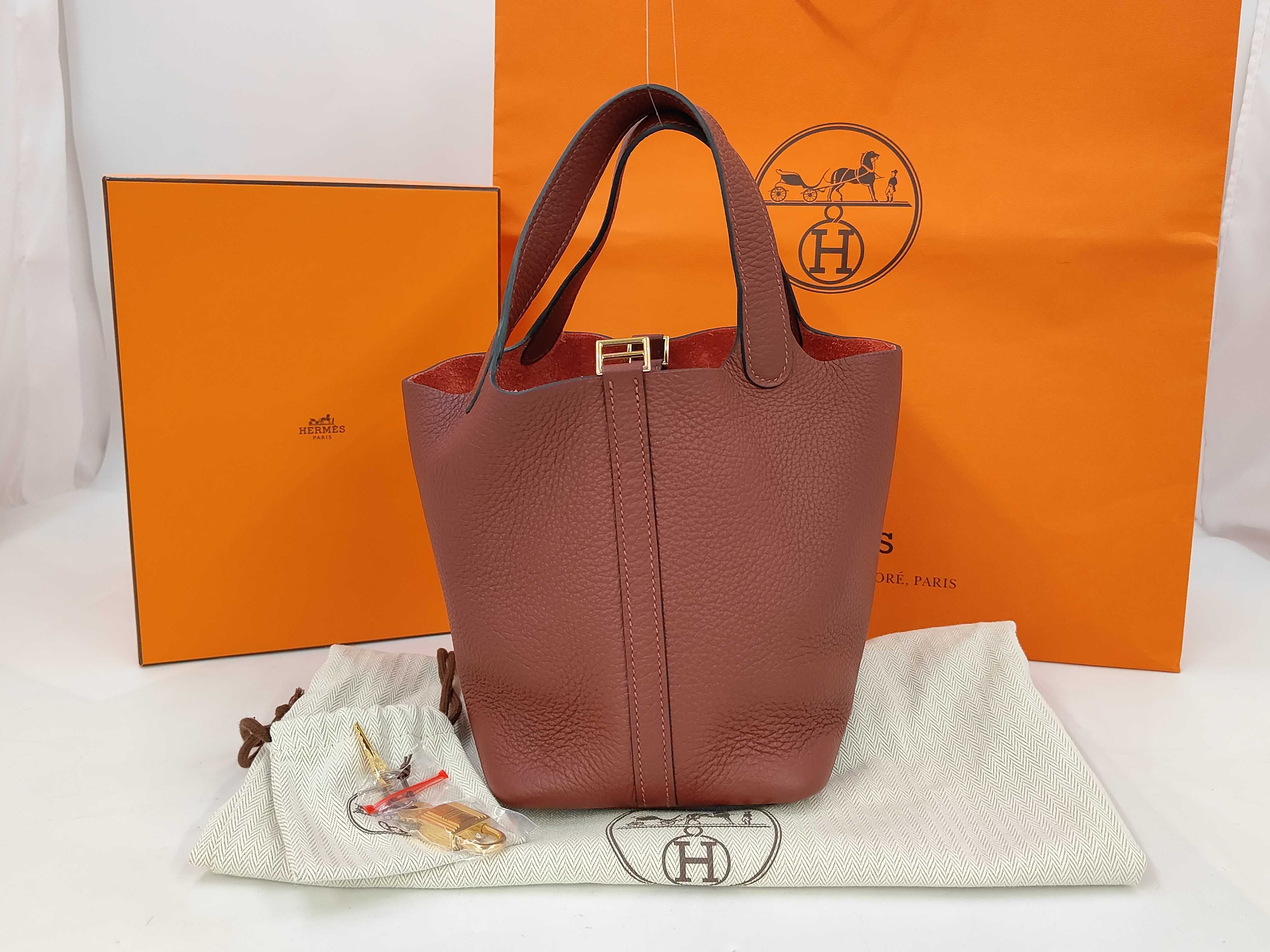Picotin Lock PM Taurillon Leather Rouge H Gold Hardware U Stamp Handbag