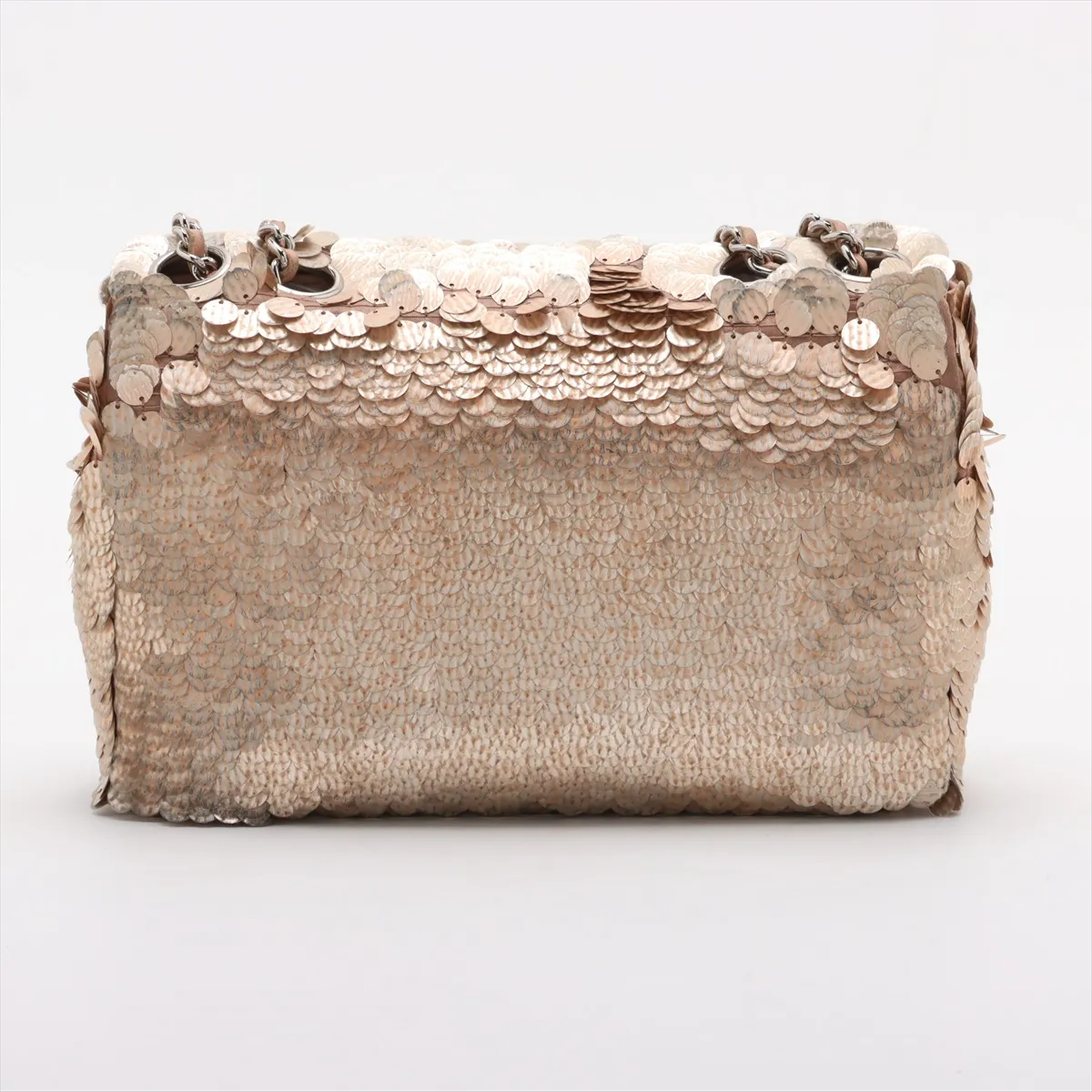 Coco Mark Sequins x Leather Single Flap Double Chain Bag Orange Silver Hardware 16252501 No. 16 — view 2
