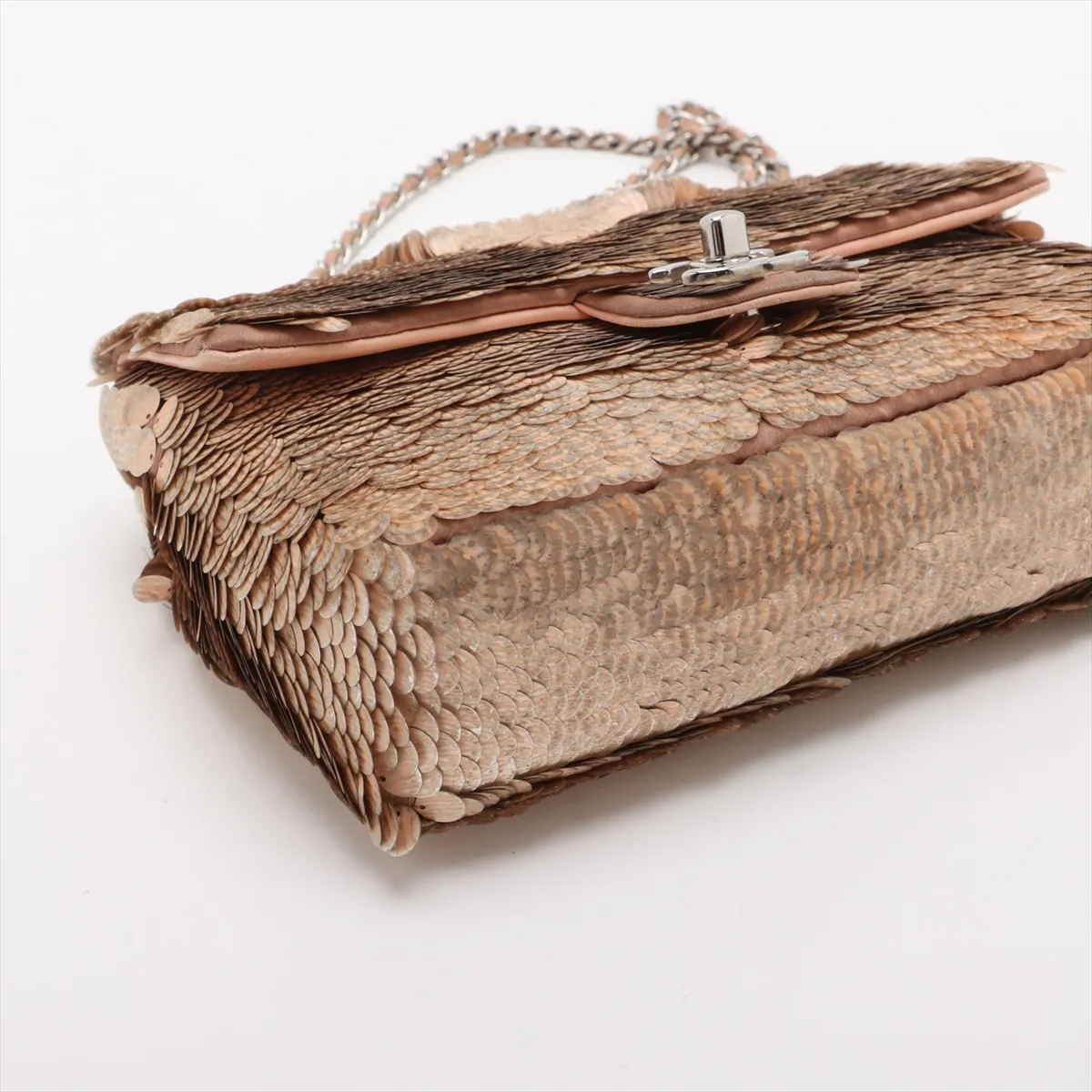 Coco Mark Sequins x Leather Single Flap Double Chain Bag Orange Silver Hardware 16252501 No. 16 — view 4