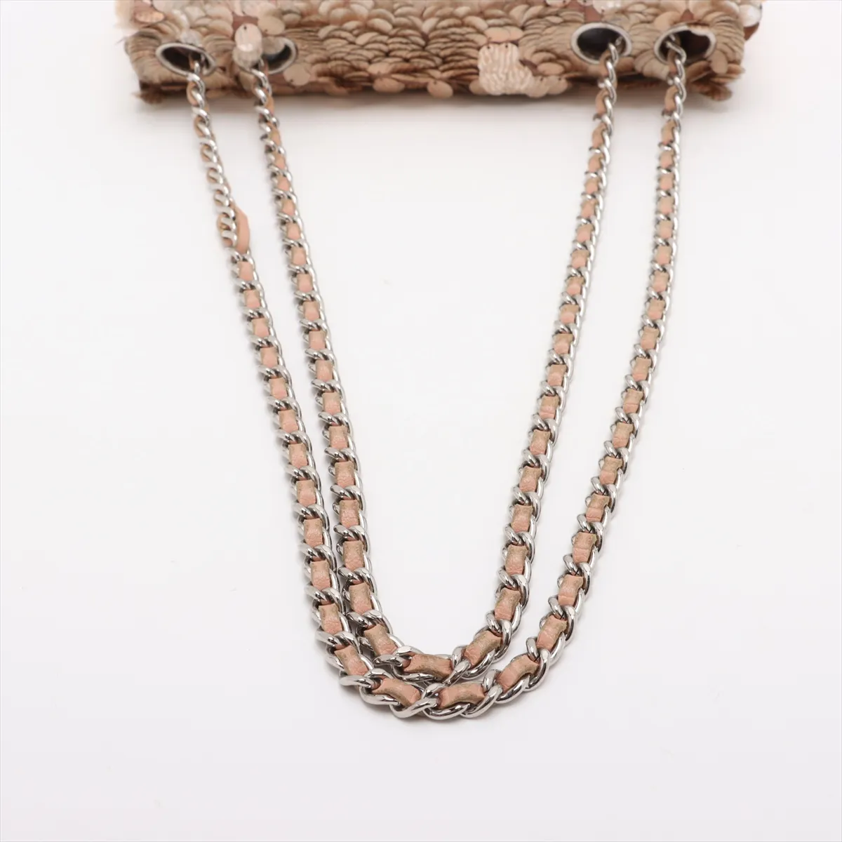 Coco Mark Sequins x Leather Single Flap Double Chain Bag Orange Silver Hardware 16252501 No. 16 — view 5