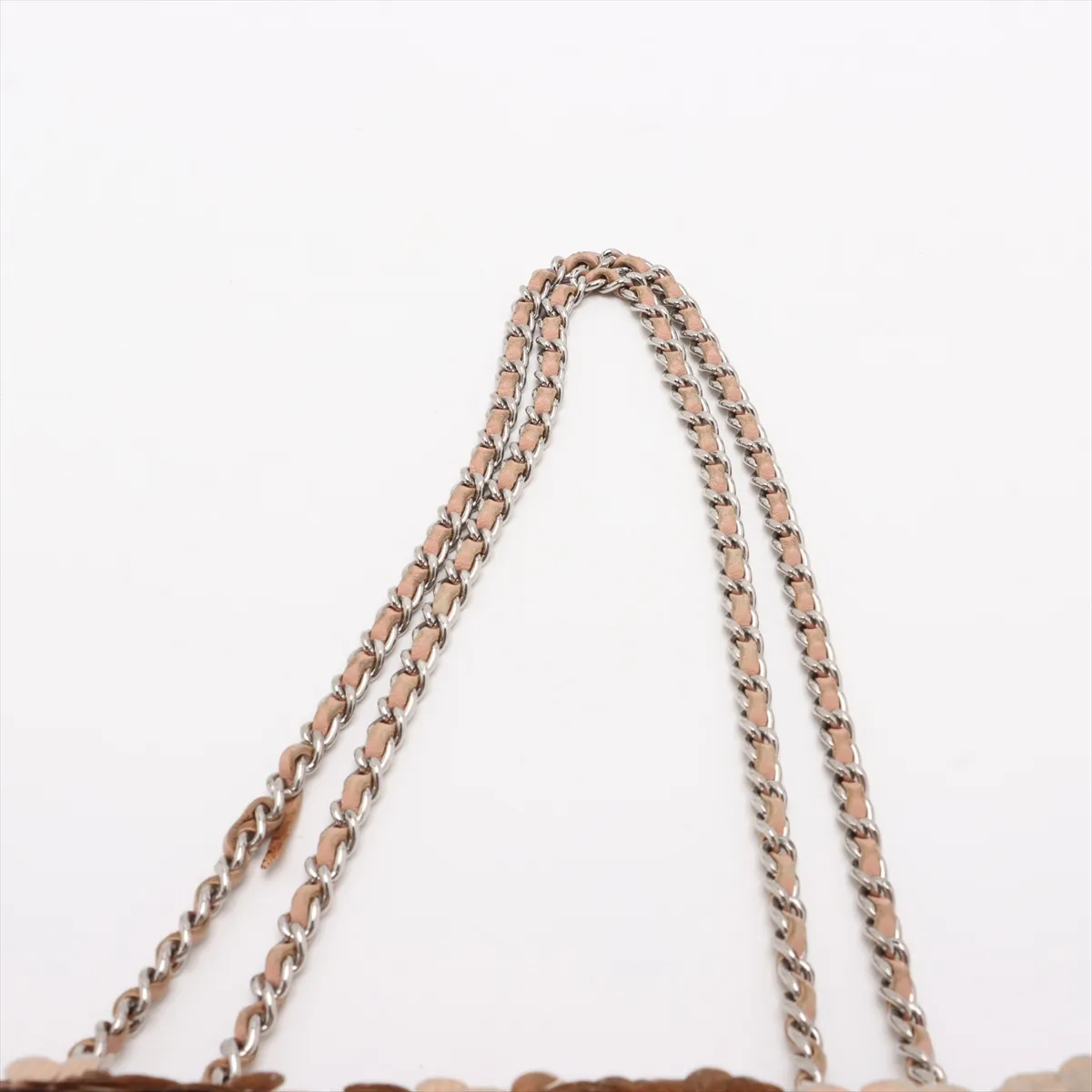 Coco Mark Sequins x Leather Single Flap Double Chain Bag Orange Silver Hardware 16252501 No. 16 — view 6