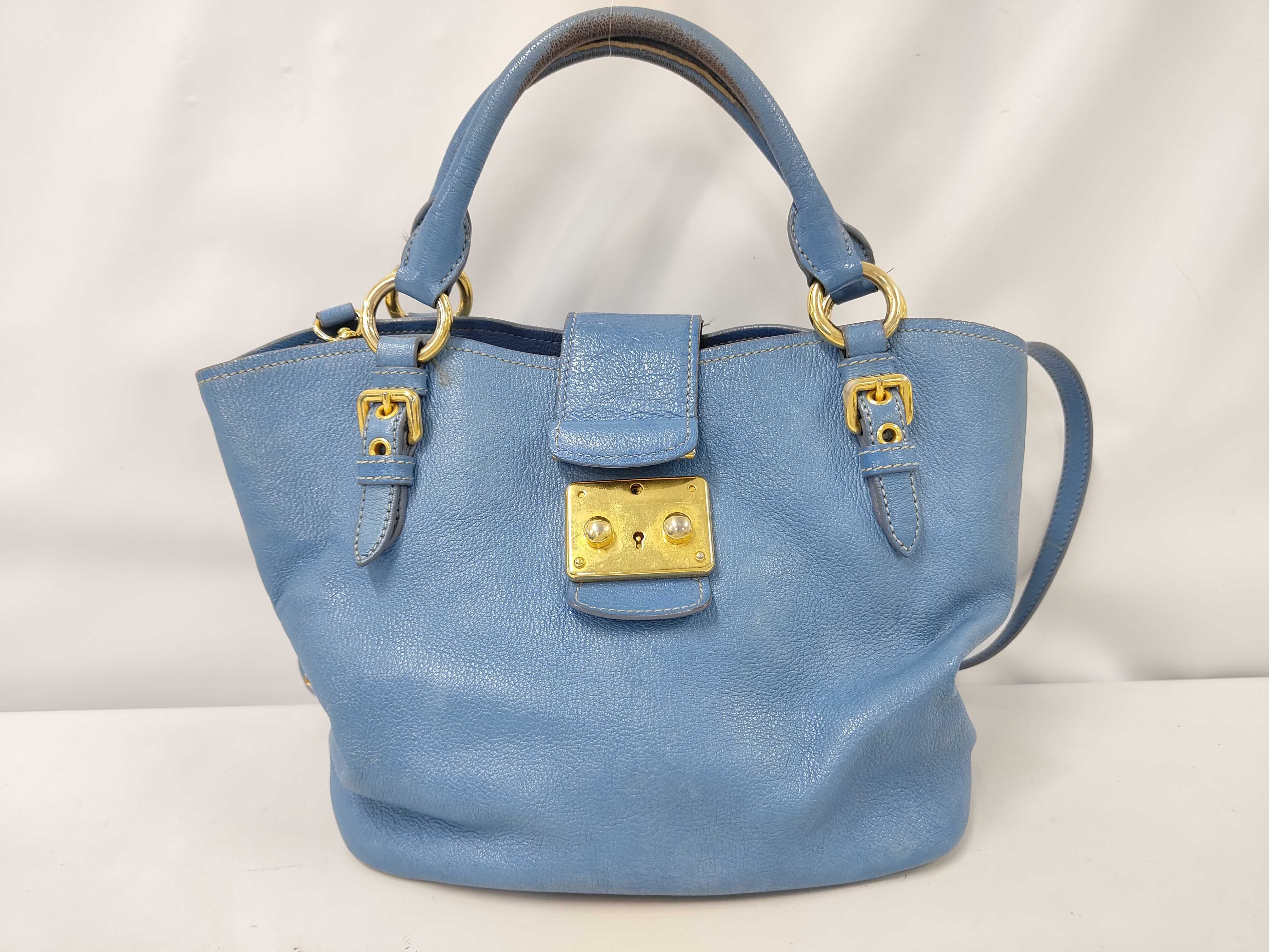 Leather/Blue/Gold Hardware Handbag