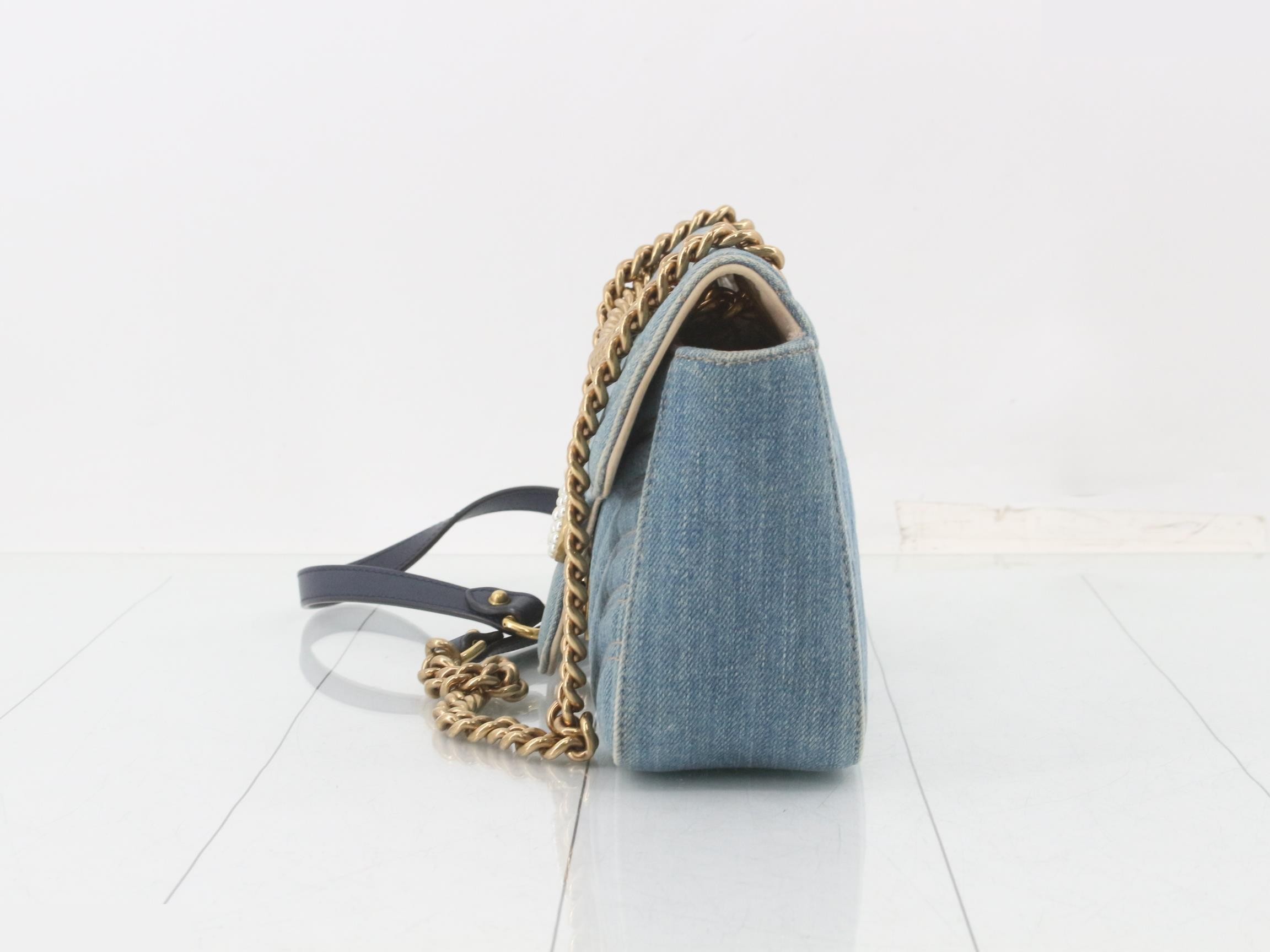 GG Marmont Denim Chain Shoulder Bag — view 3