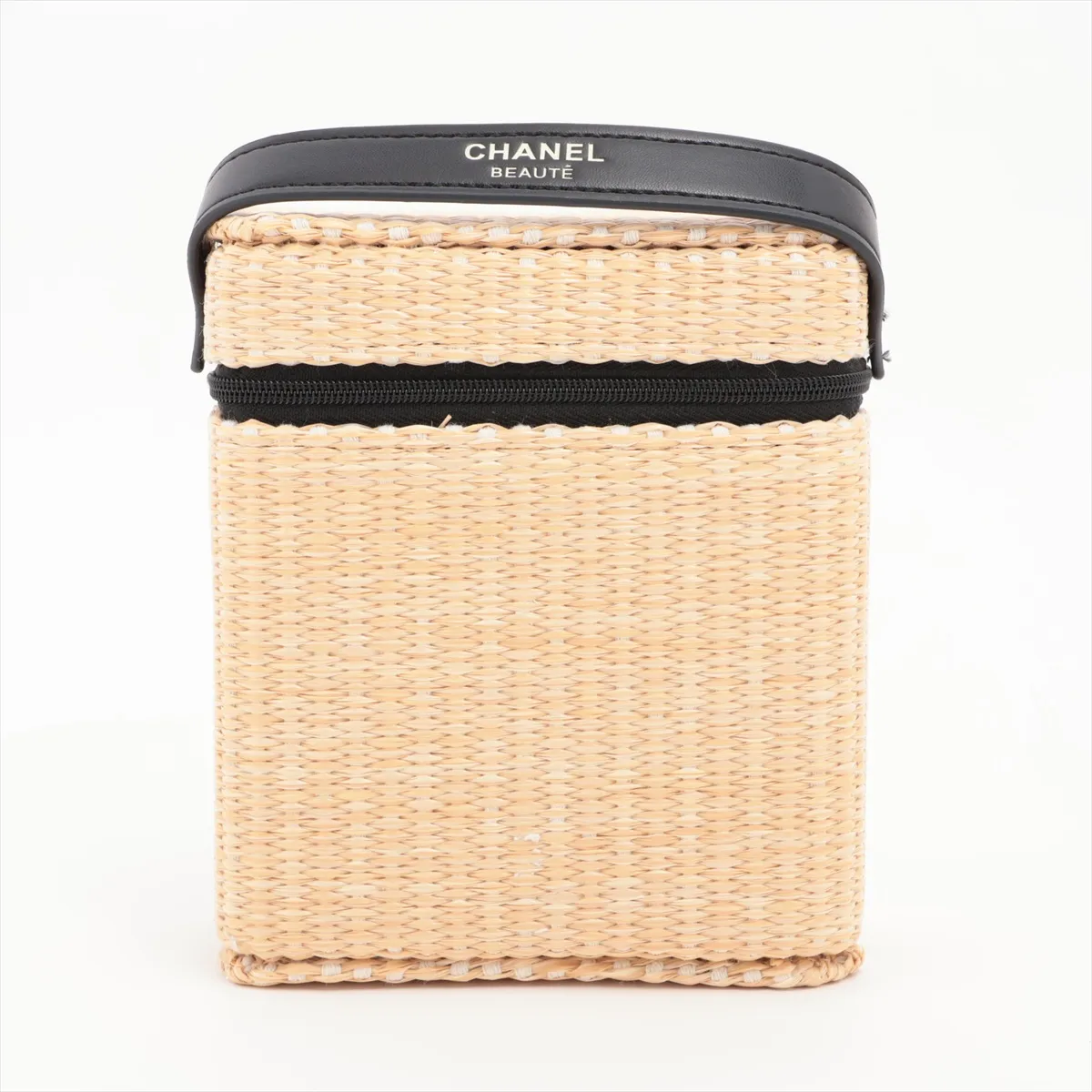 Les Beiges Panier des Essentiels Rattan Pouch Beige with Black Hardware