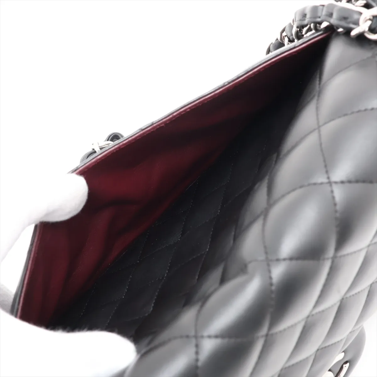 [Individually packaged] Chanel Large Matelassé 30 Lambskin Double Flap Double Chain Bag, Black with Silver Hardware, 15638549, Serial Number 15-series, A58600 — view 9