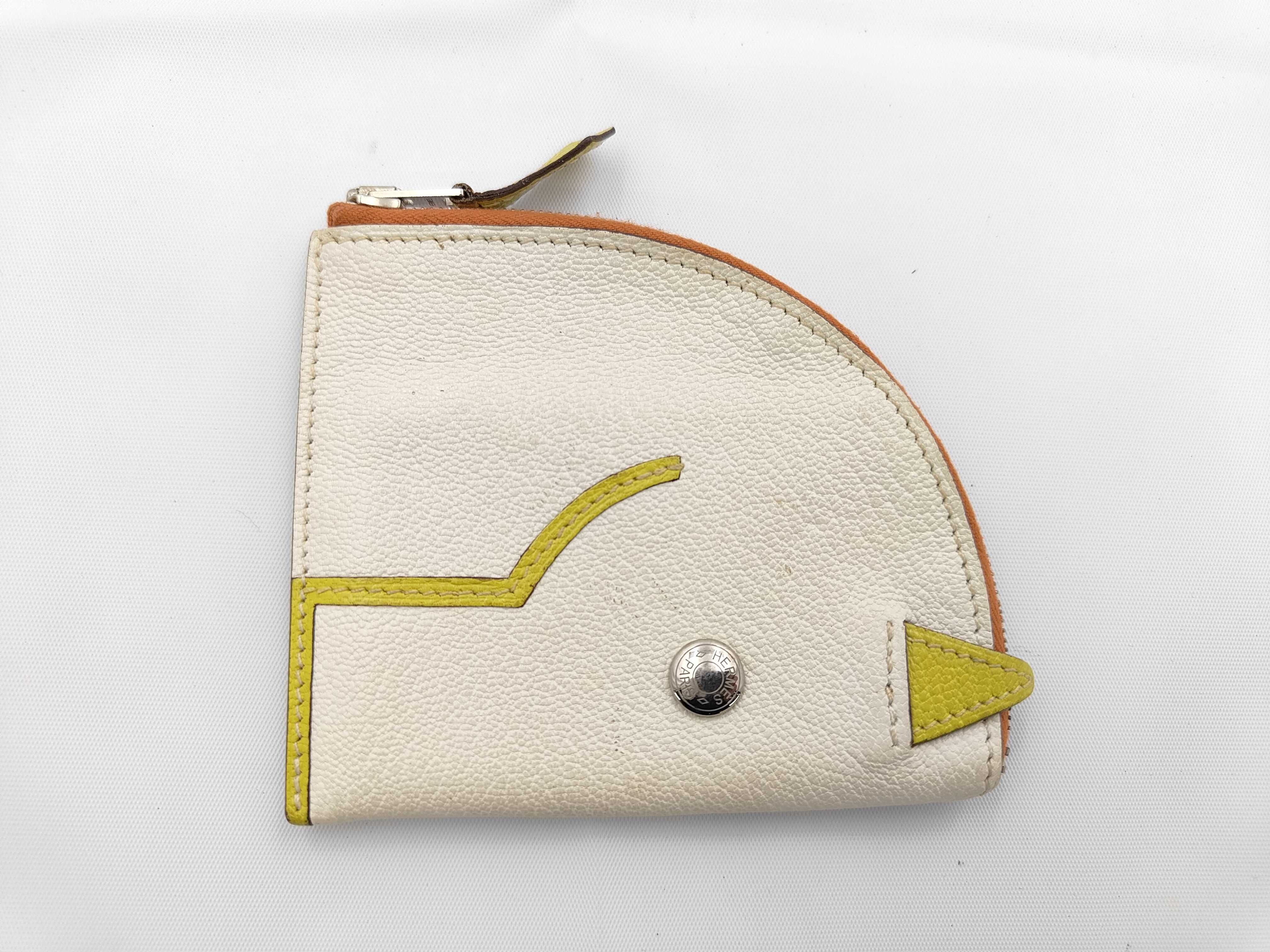 White Calfskin Paddock Y Stamp Coin Case