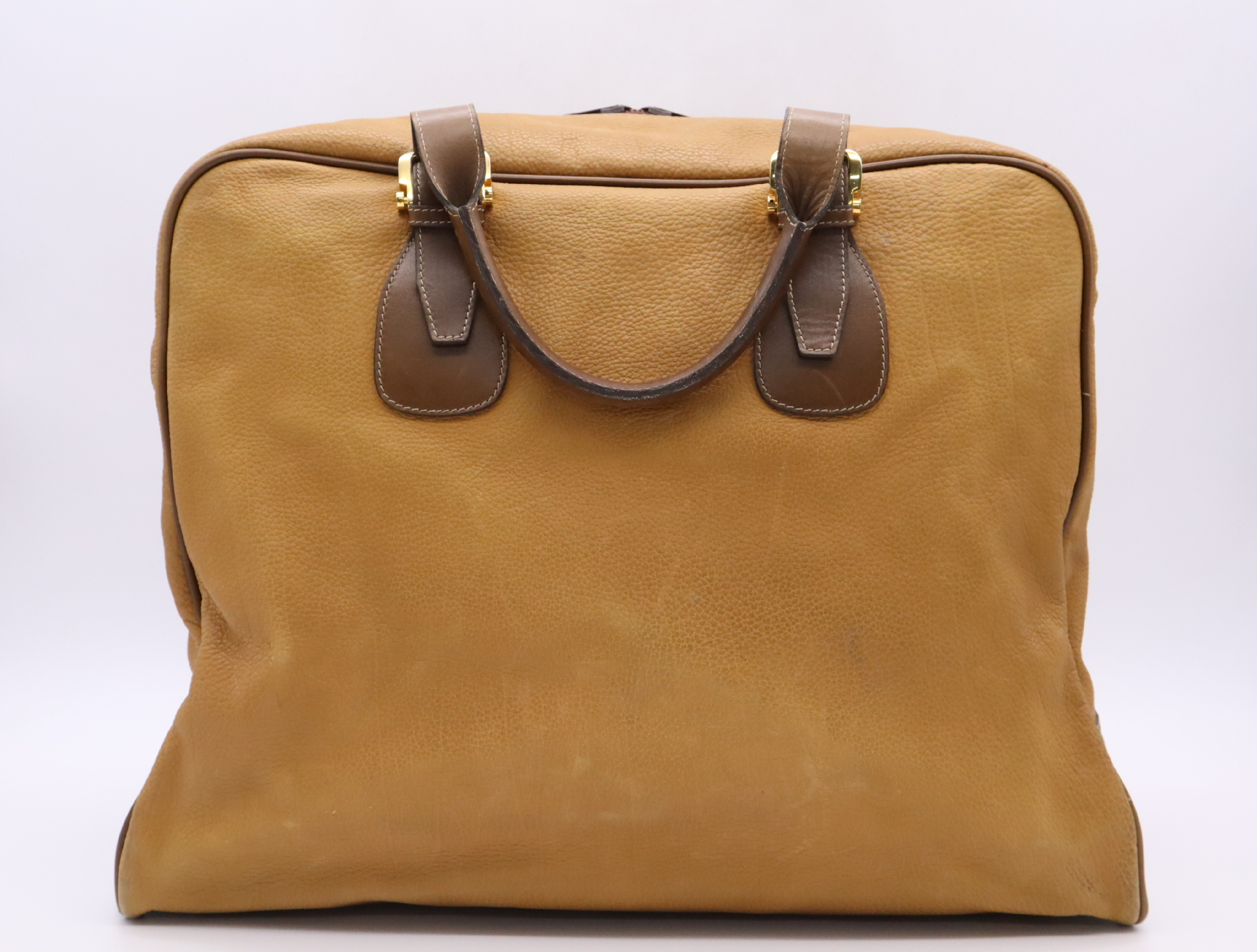 Leather Amazona Boston Bag, Brown, Gold Hardware — view 2