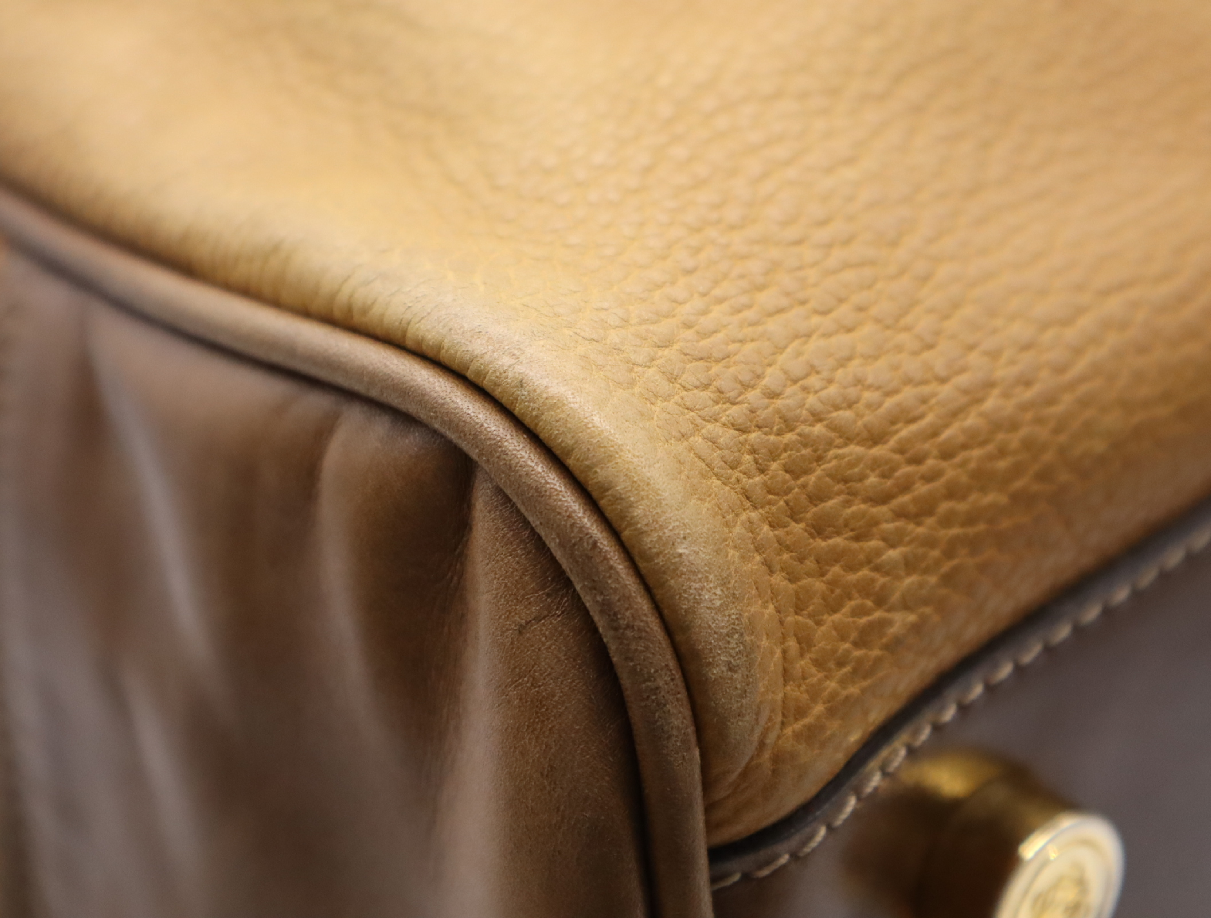 Leather Amazona Boston Bag, Brown, Gold Hardware — view 6