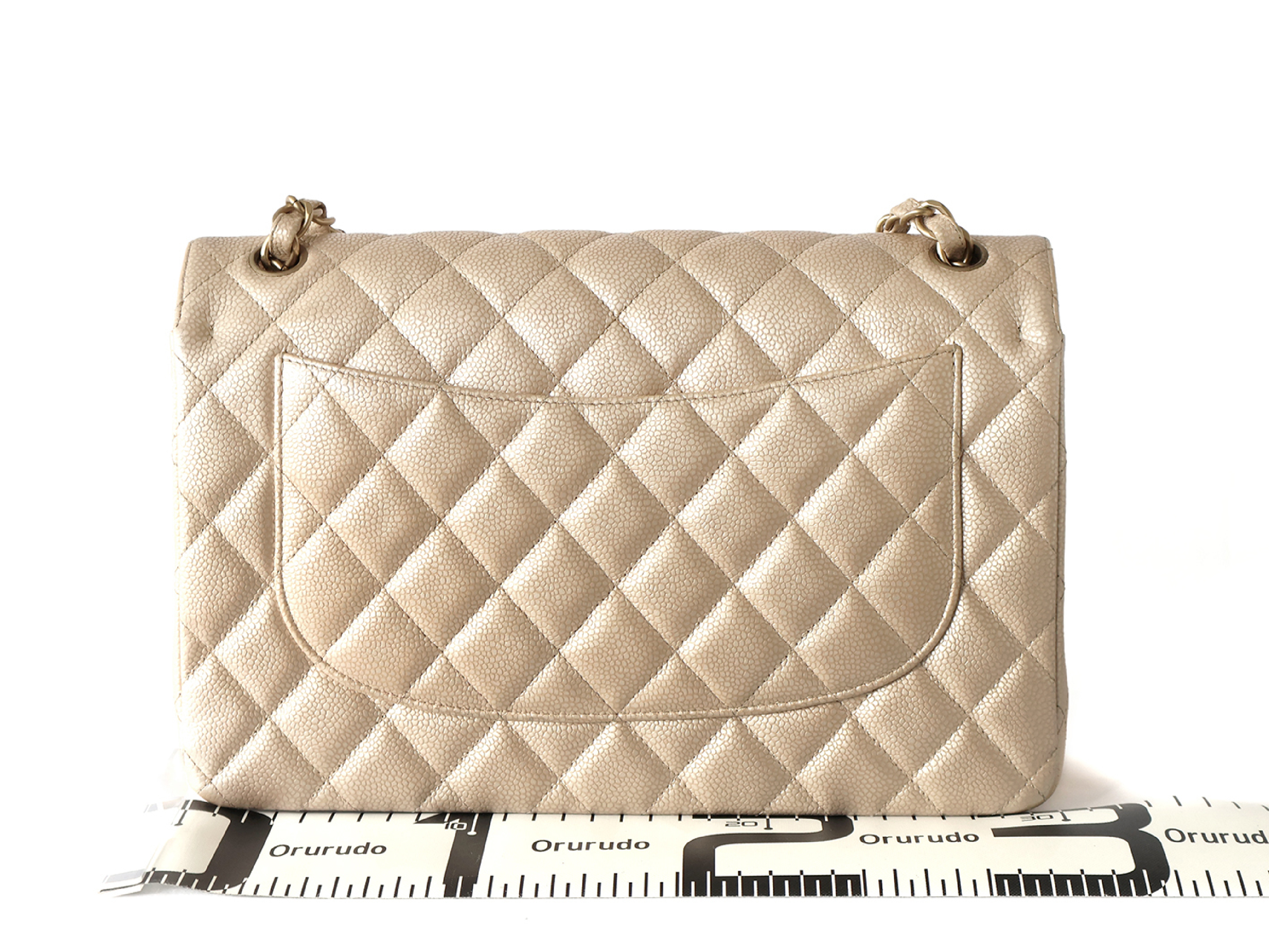 (with original seal, serial number 16 series) Large Matelassé Caviar Leather Double Flap Double Chain Shoulder Bag with Pearls — view 2