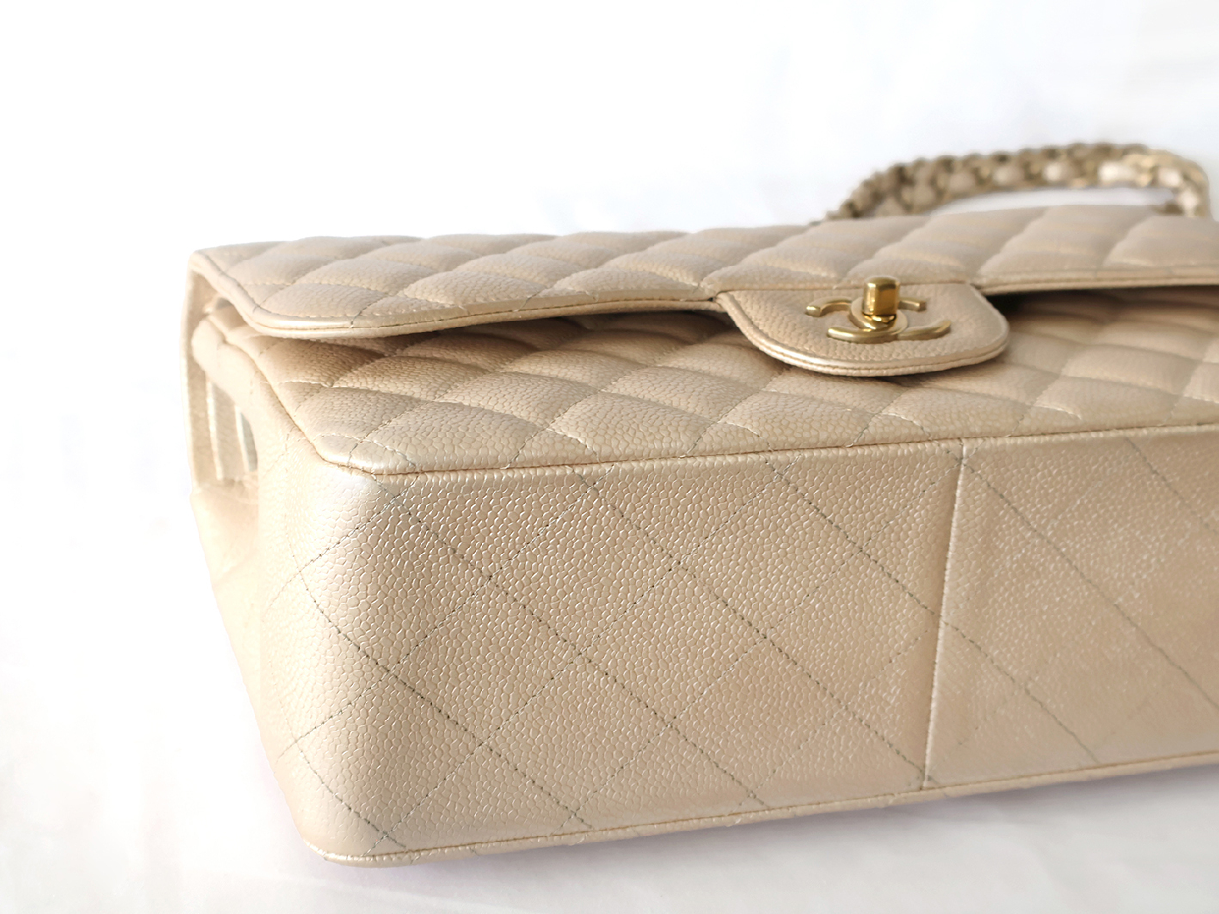 (with original seal, serial number 16 series) Large Matelassé Caviar Leather Double Flap Double Chain Shoulder Bag with Pearls — view 3