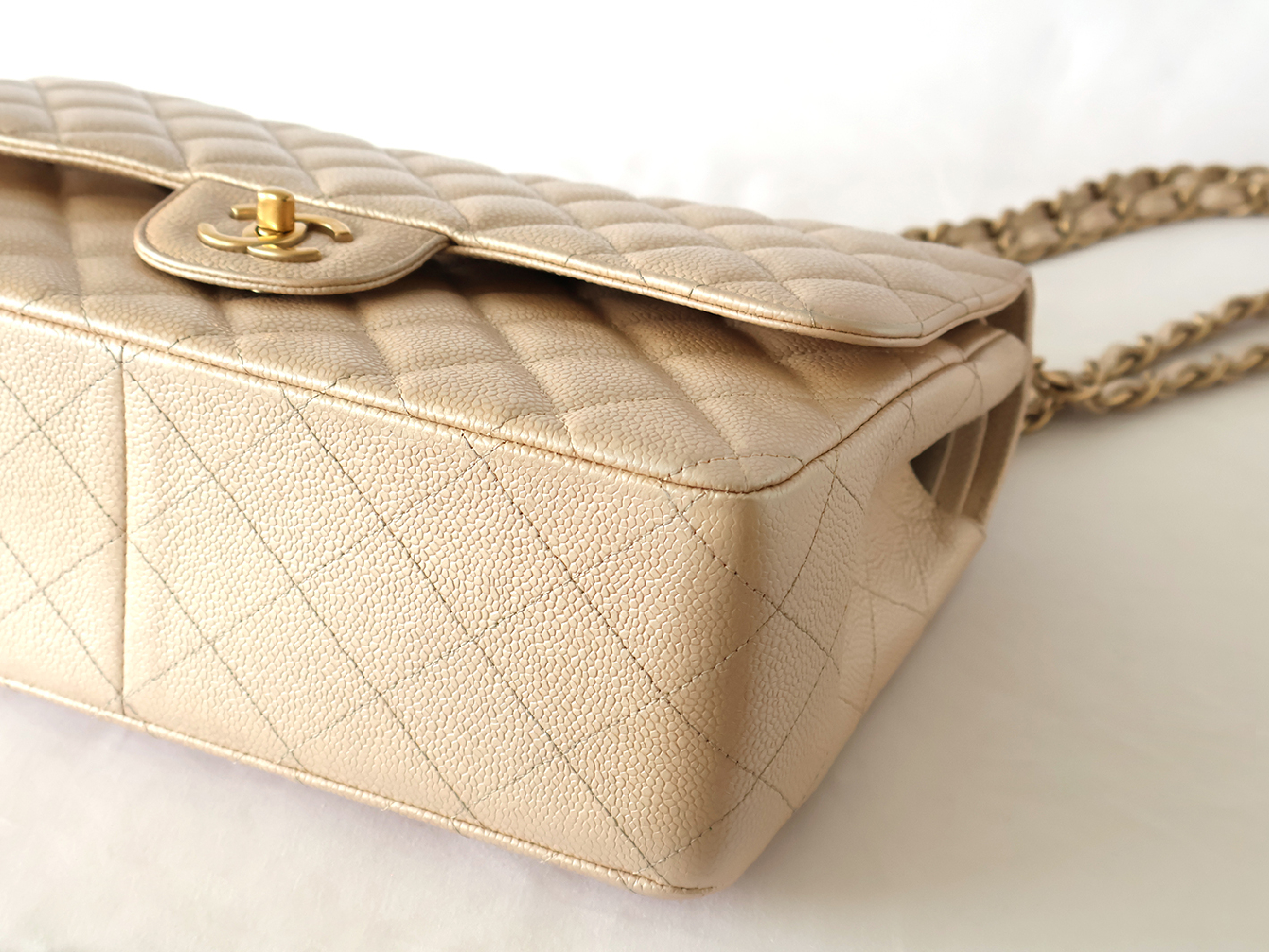 (with original seal, serial number 16 series) Large Matelassé Caviar Leather Double Flap Double Chain Shoulder Bag with Pearls — view 4