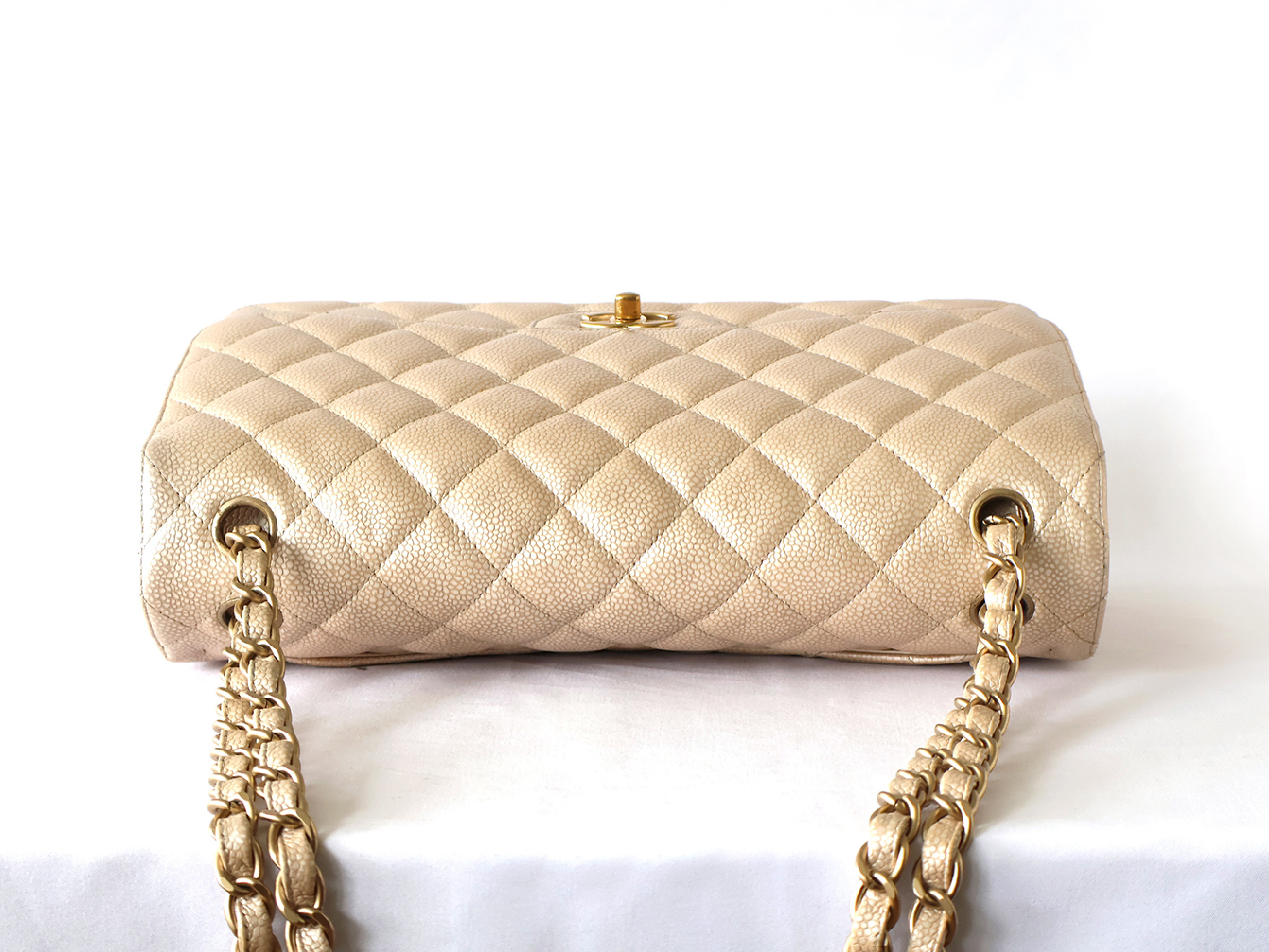 (with original seal, serial number 16 series) Large Matelassé Caviar Leather Double Flap Double Chain Shoulder Bag with Pearls — view 5