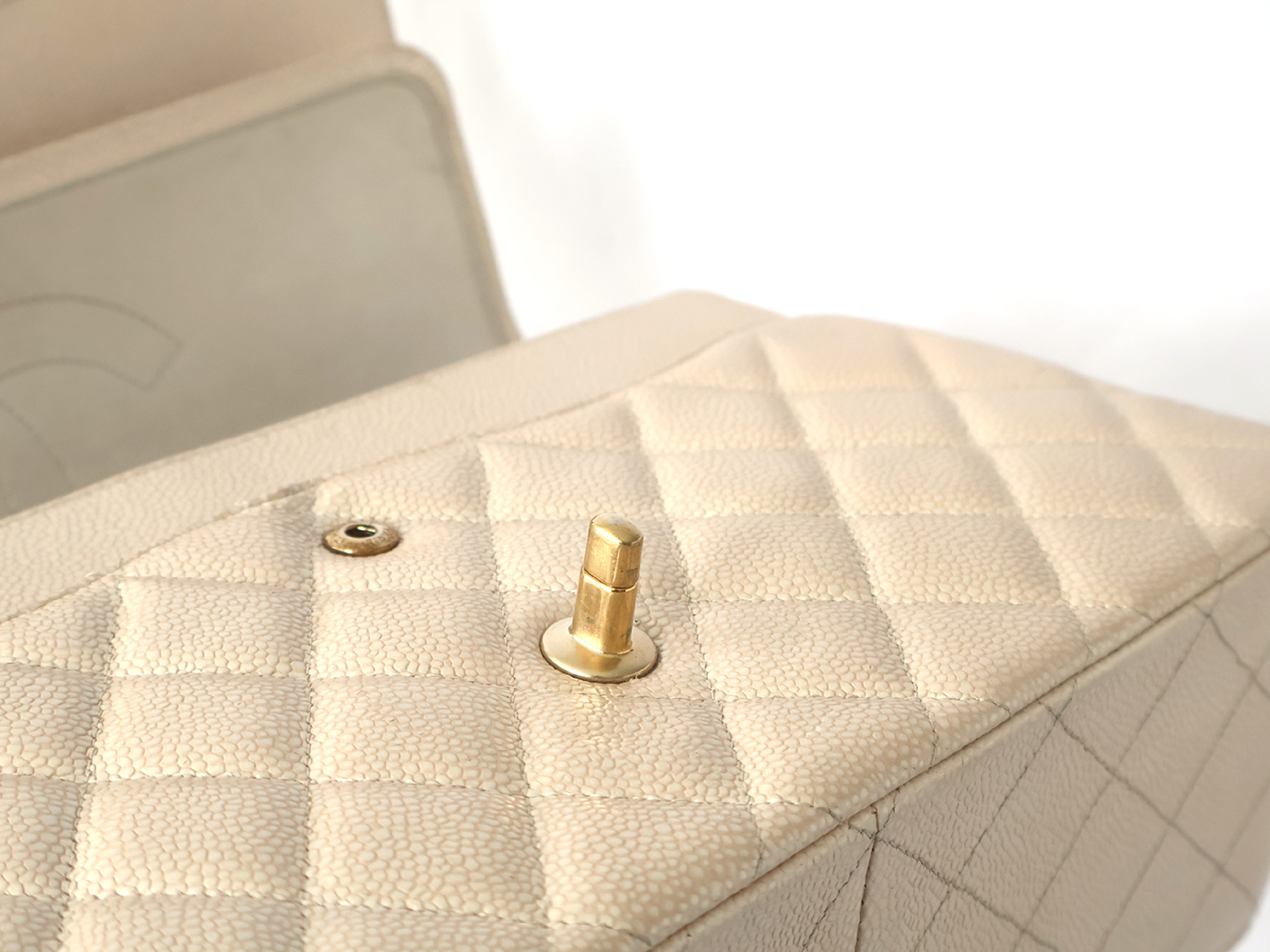 (with original seal, serial number 16 series) Large Matelassé Caviar Leather Double Flap Double Chain Shoulder Bag with Pearls — view 9