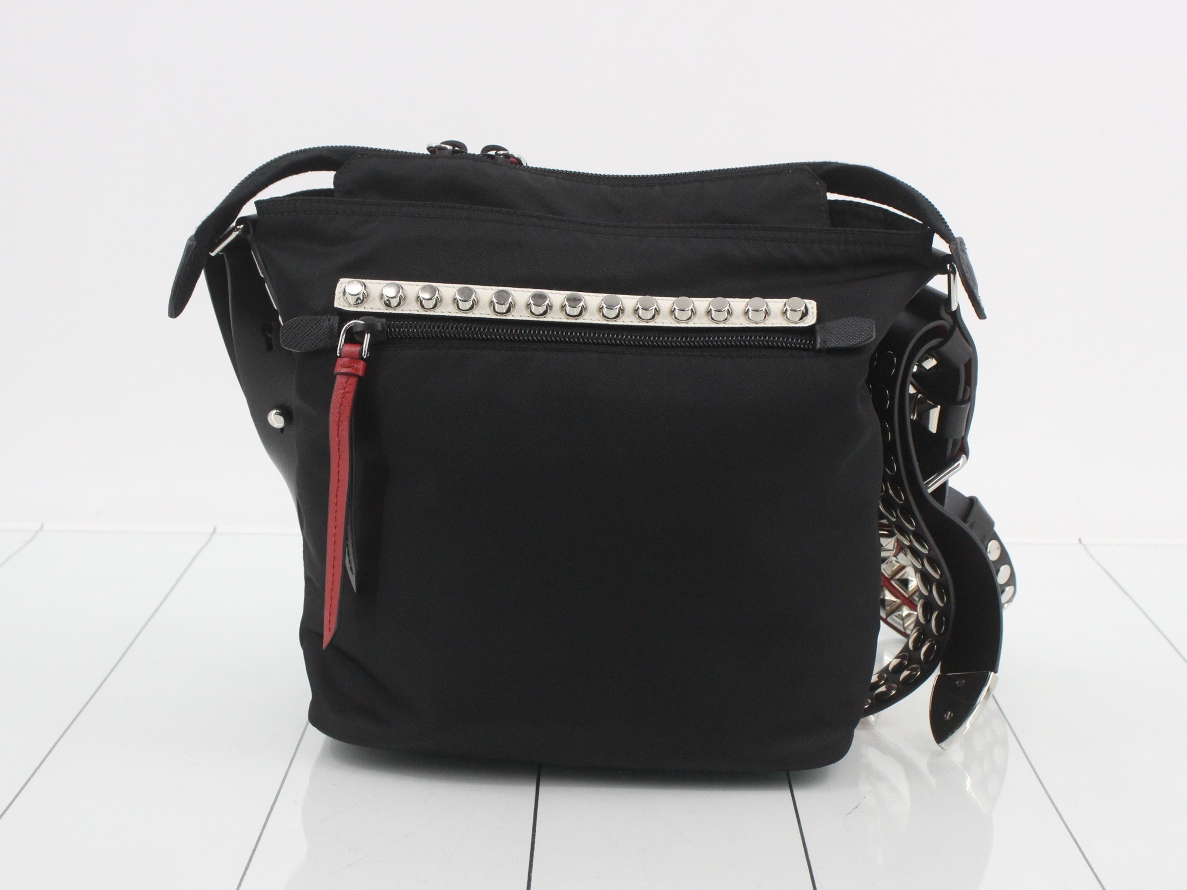 studded nylon and leather shoulder bag — view 2