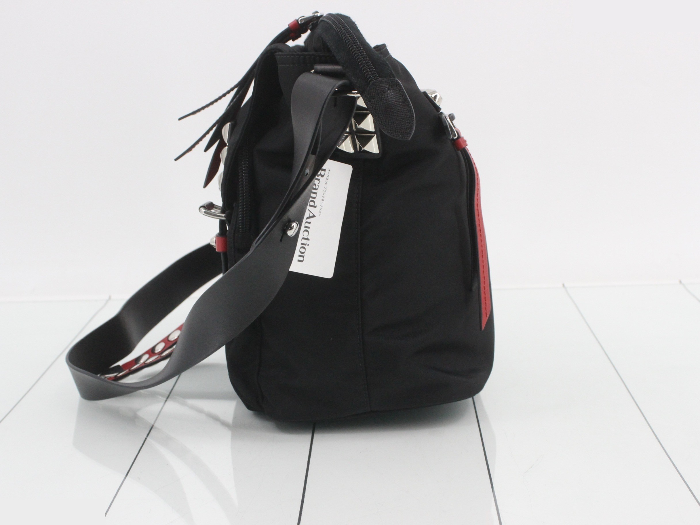 studded nylon and leather shoulder bag — view 3