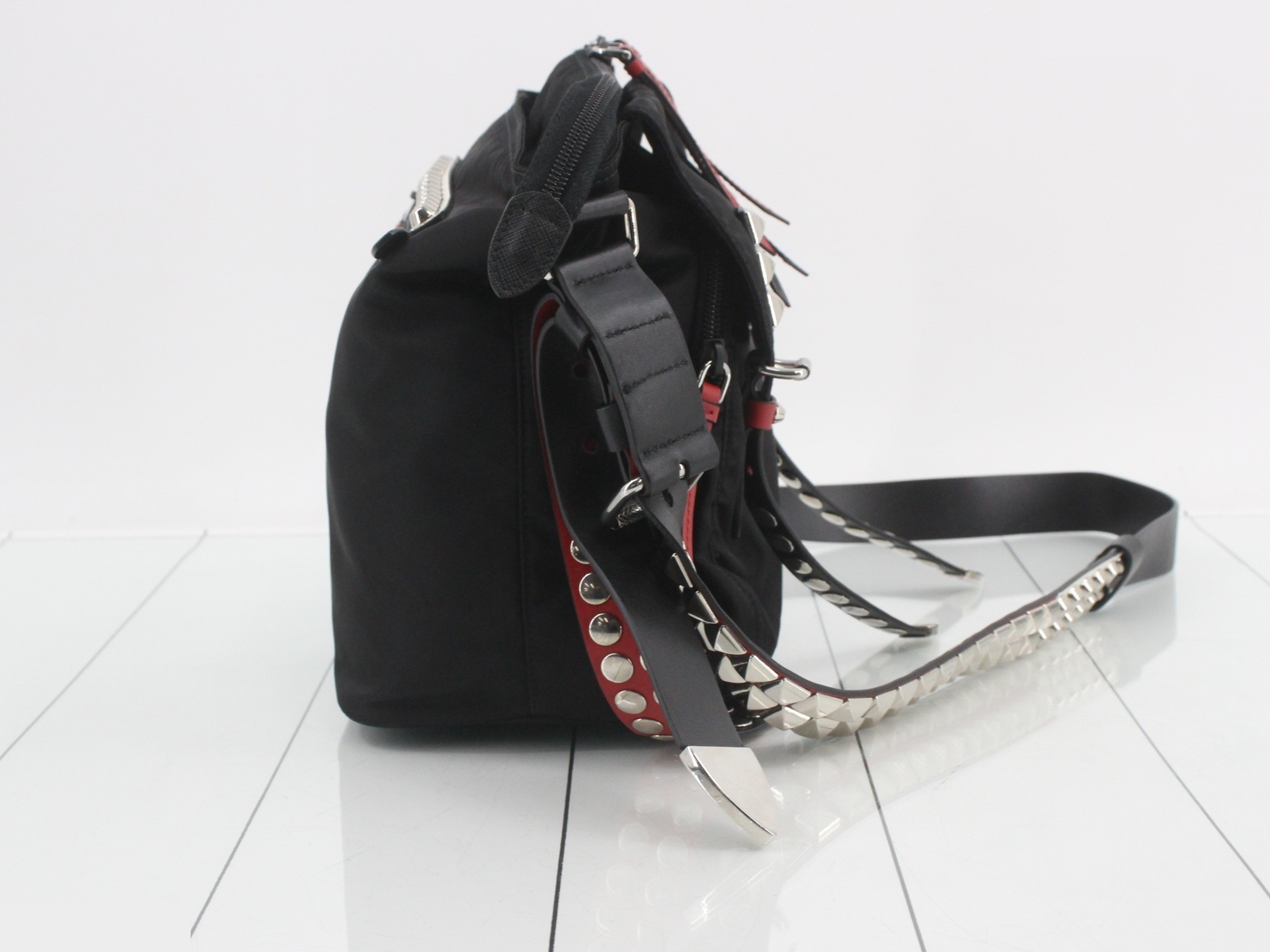 studded nylon and leather shoulder bag — view 4