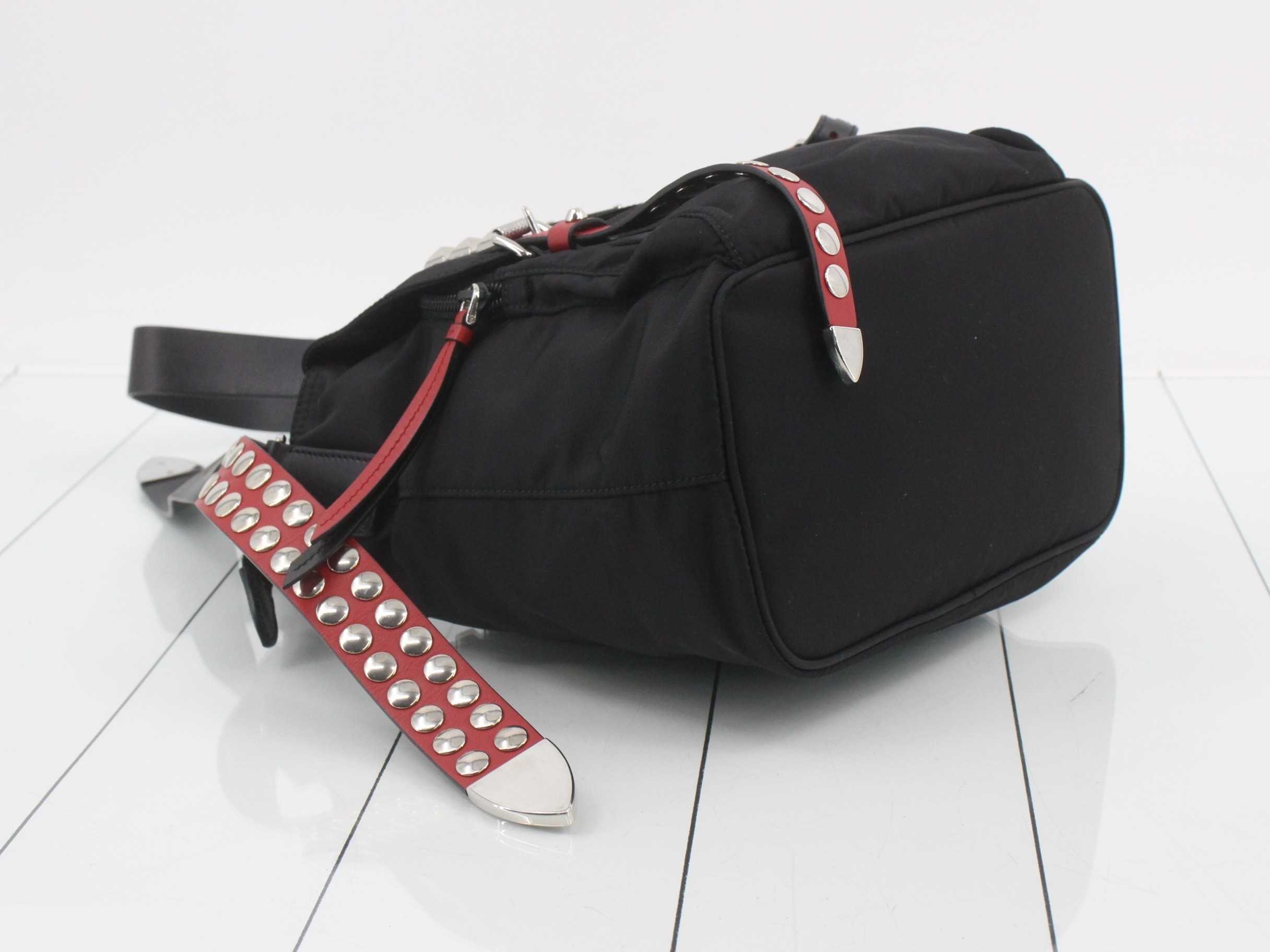 studded nylon and leather shoulder bag — view 5