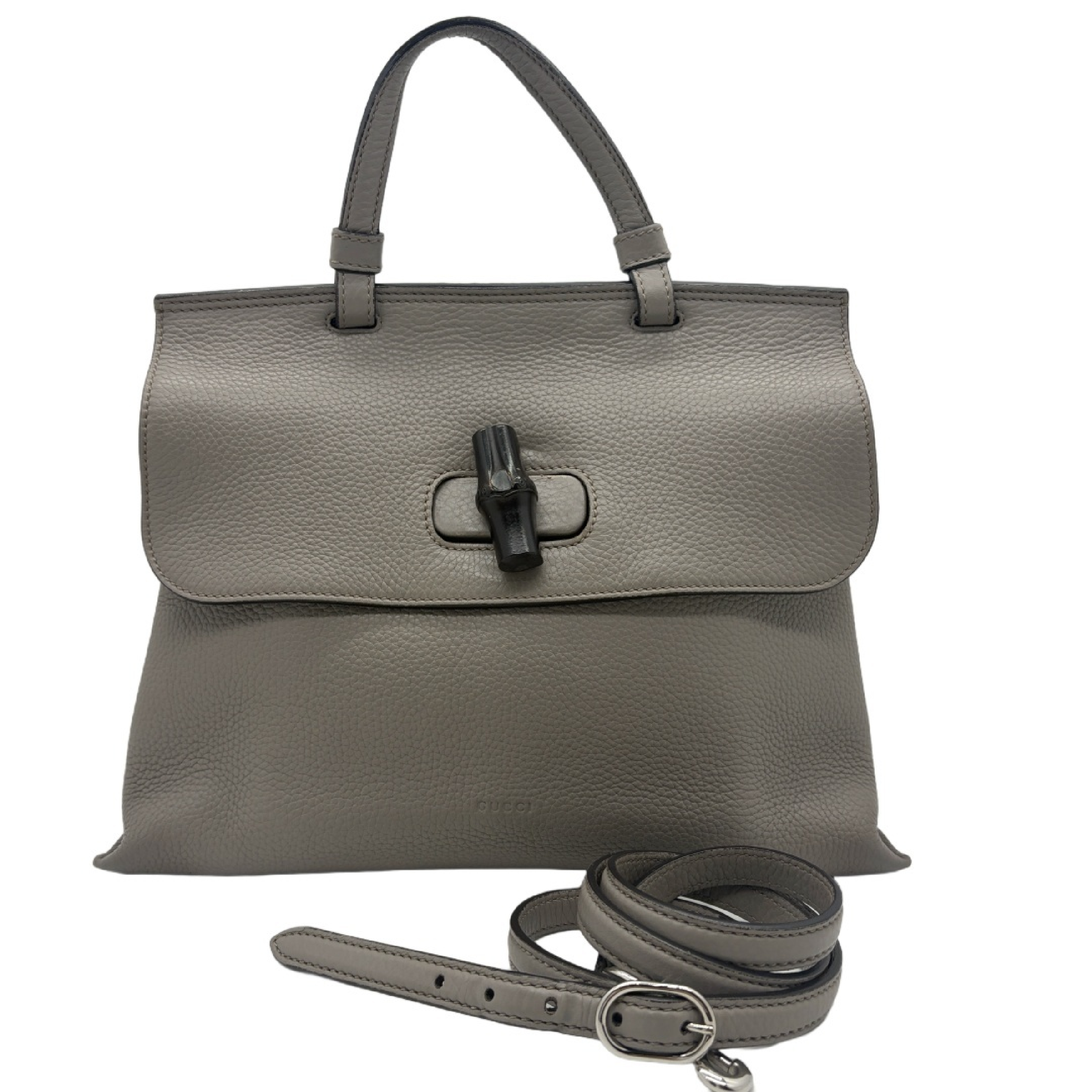 Bamboo Daily 2-Way Handbag/Shoulder Bag, Leather, Greige Shoulder Bag