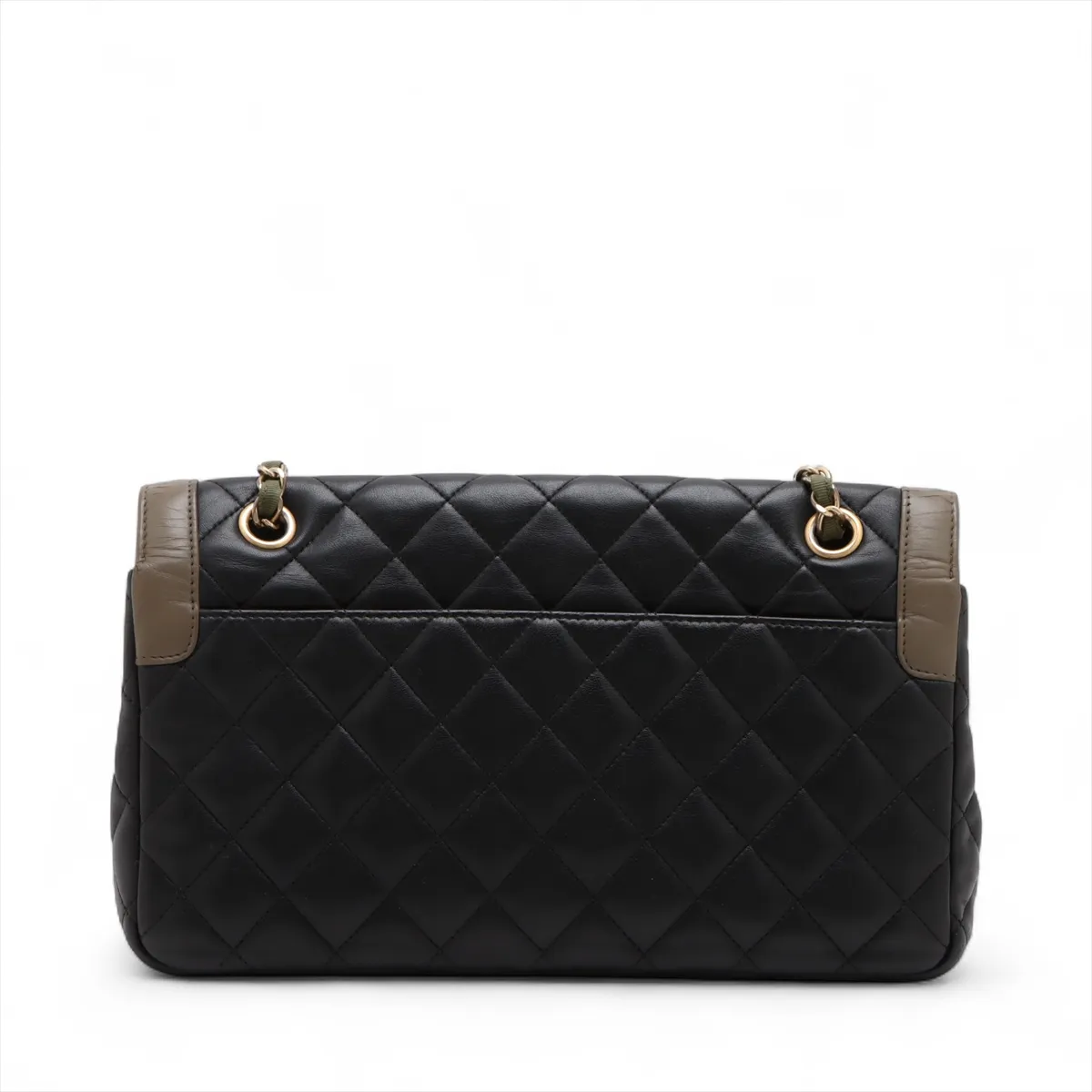 Matelasse Lambskin Single Flap Double Chain Bag Black x Khaki Gold Hardware 23409905 23rd Series — view 2