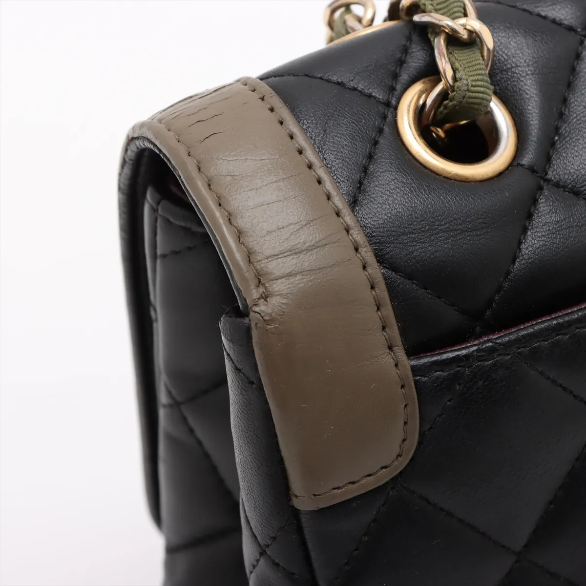 Matelasse Lambskin Single Flap Double Chain Bag Black x Khaki Gold Hardware 23409905 23rd Series — view 13
