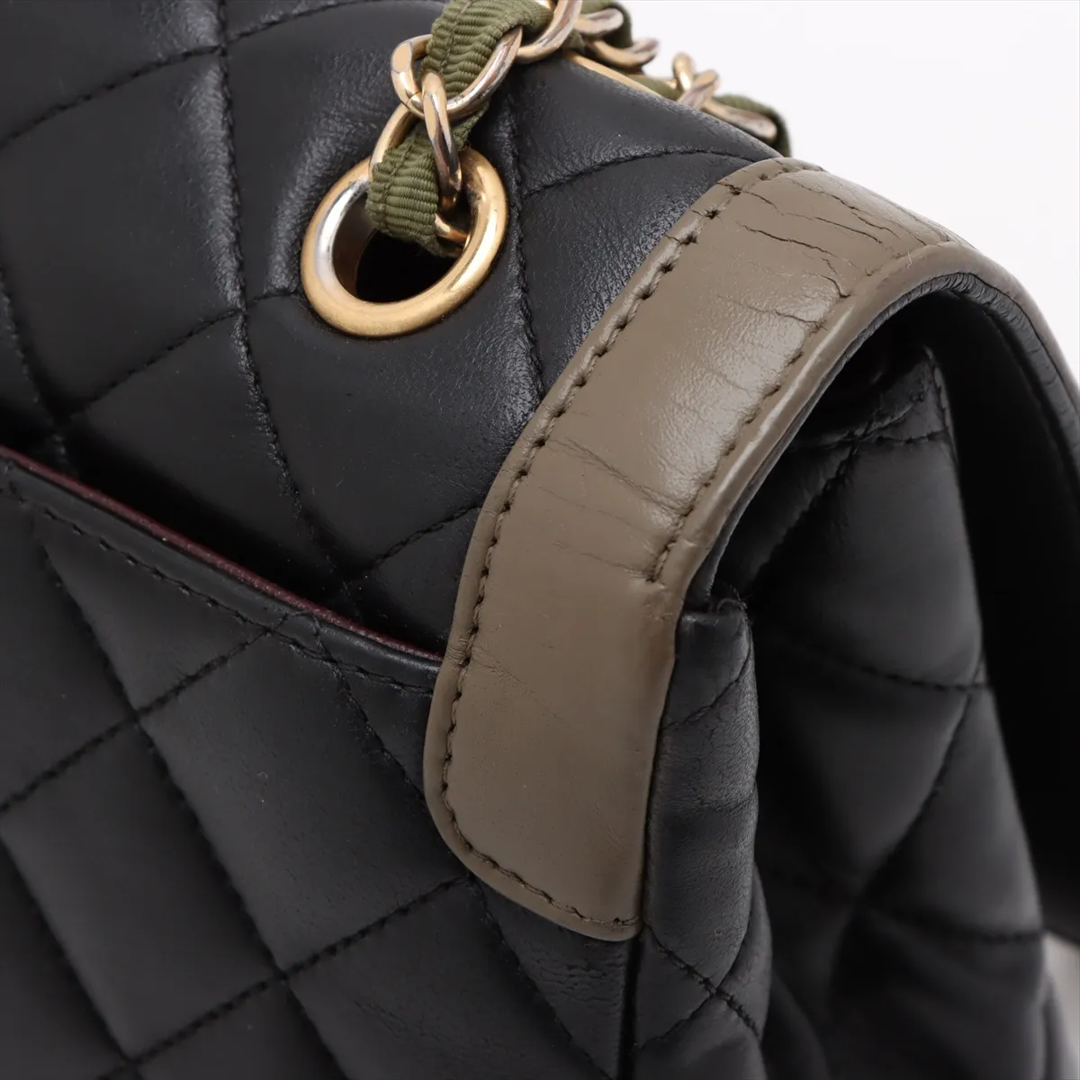 Matelasse Lambskin Single Flap Double Chain Bag Black x Khaki Gold Hardware 23409905 23rd Series — view 14