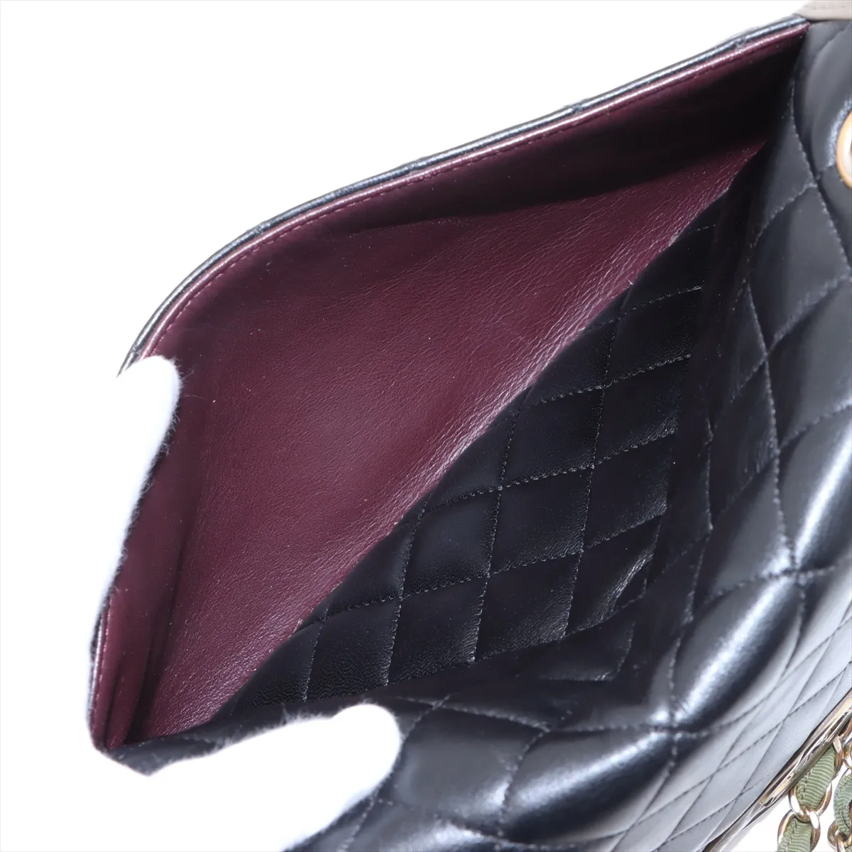 Matelasse Lambskin Single Flap Double Chain Bag Black x Khaki Gold Hardware 23409905 23rd Series — view 10
