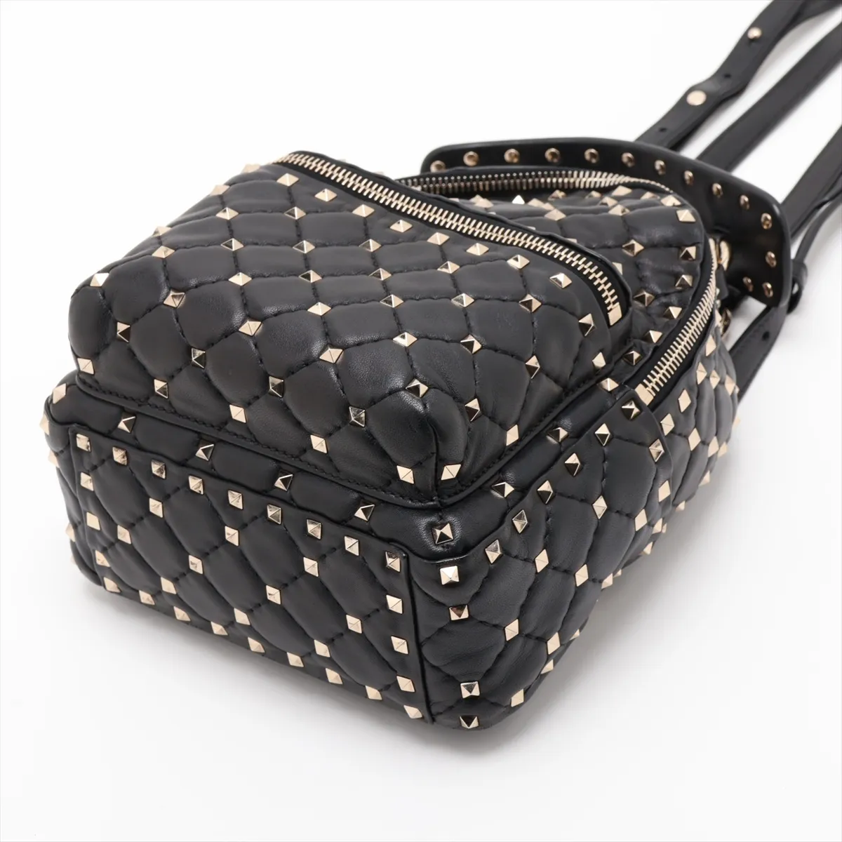 Rockstud Leather Backpack/Rucksack, Black — view 3