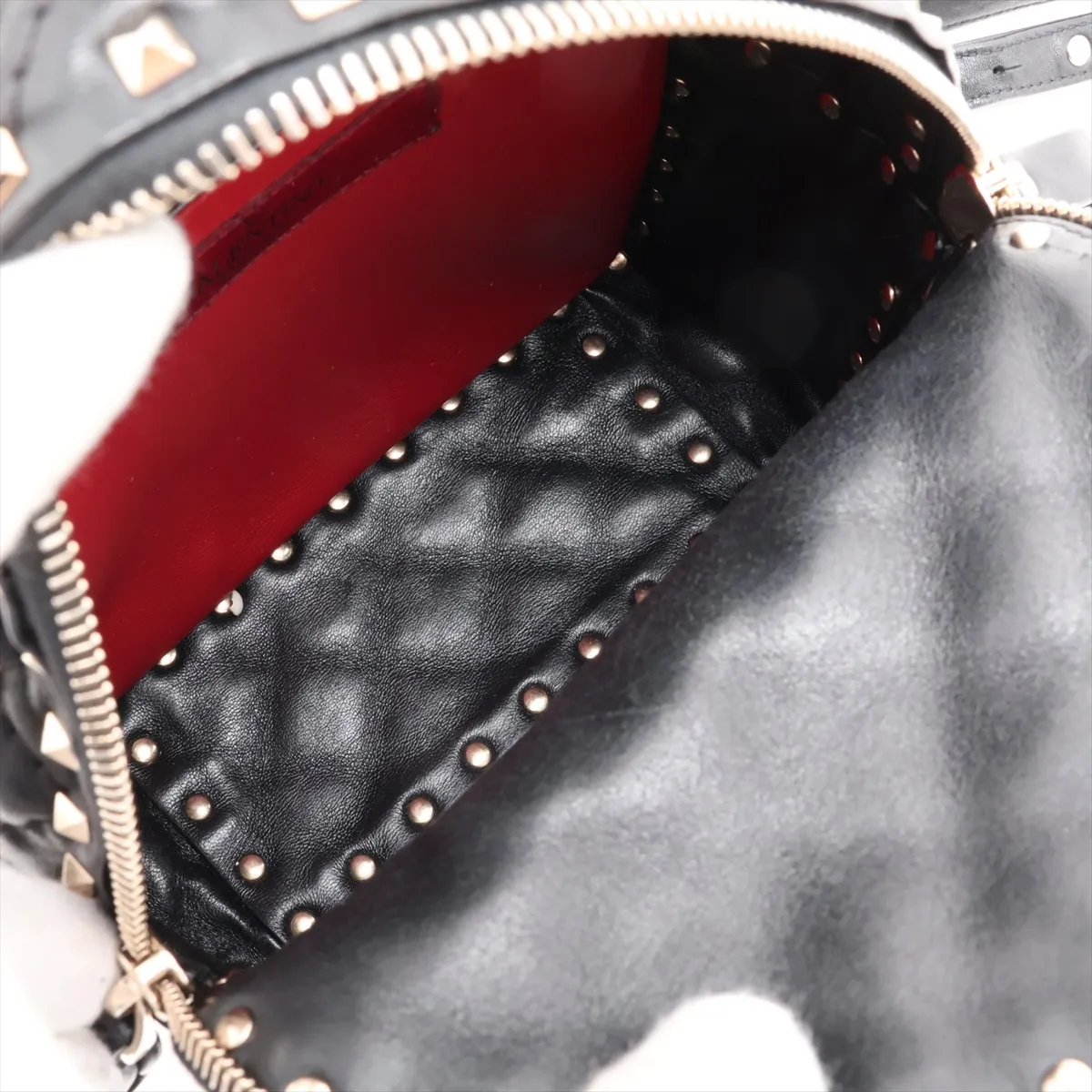 Rockstud Leather Backpack/Rucksack, Black — view 7